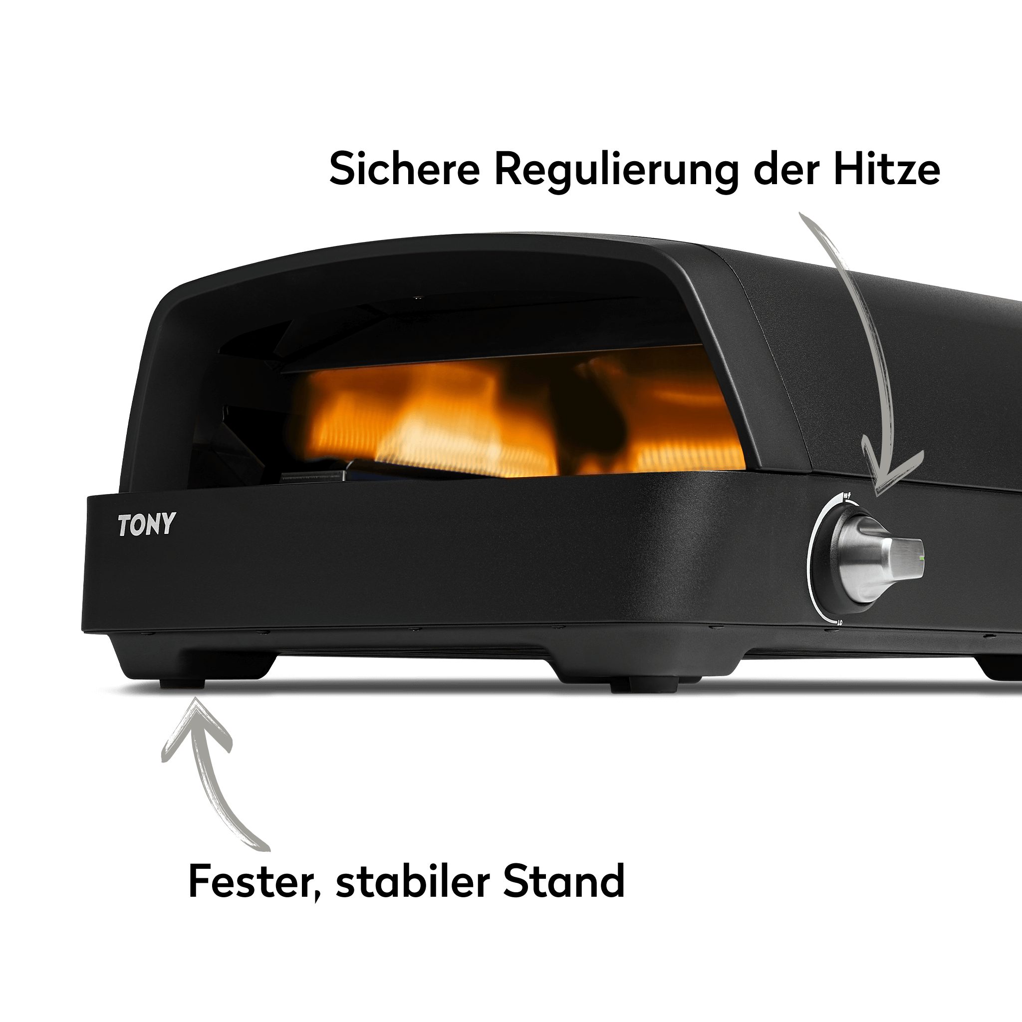 BURNHARD® Gas-Pizzaofen Gas-Pizzaofen TONY, TONY, 450 °C, Tragbarer 5,9 kW Outdoor Ofen für Pizza, Cordierit-Pizzastein 33 cm – Bild 4 von 5
