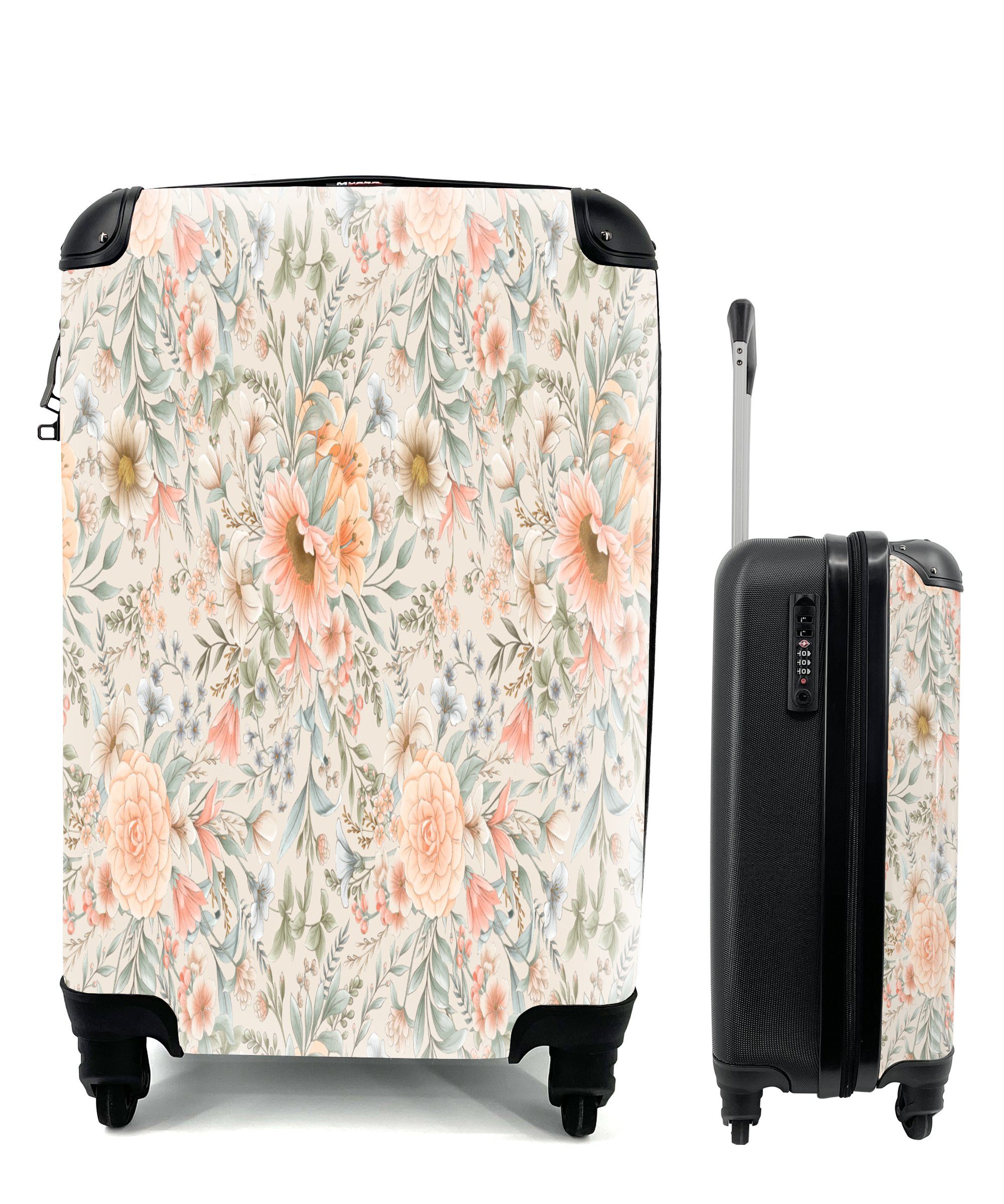 MuchoWow Handgepäckkoffer Blumen - Sonnenblume - Pastell - Muster, 4 Rollen, Reisetasche mit rollen, Handgepäck für Ferien, Trolley, Reisekoffer