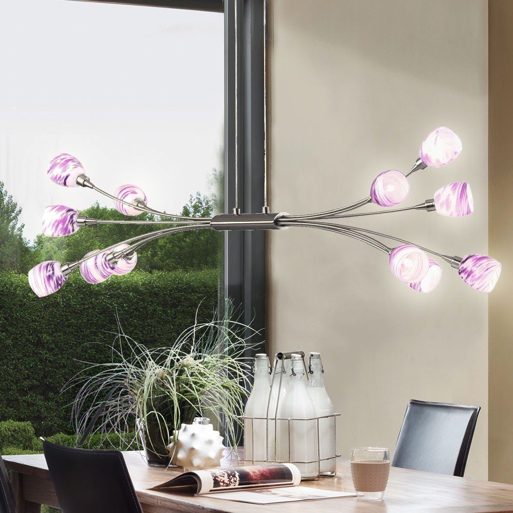 Design LED Chrom Decken Blüten Lampe purple Beleuchtung Leuchte Wohn Ess Zimmer 