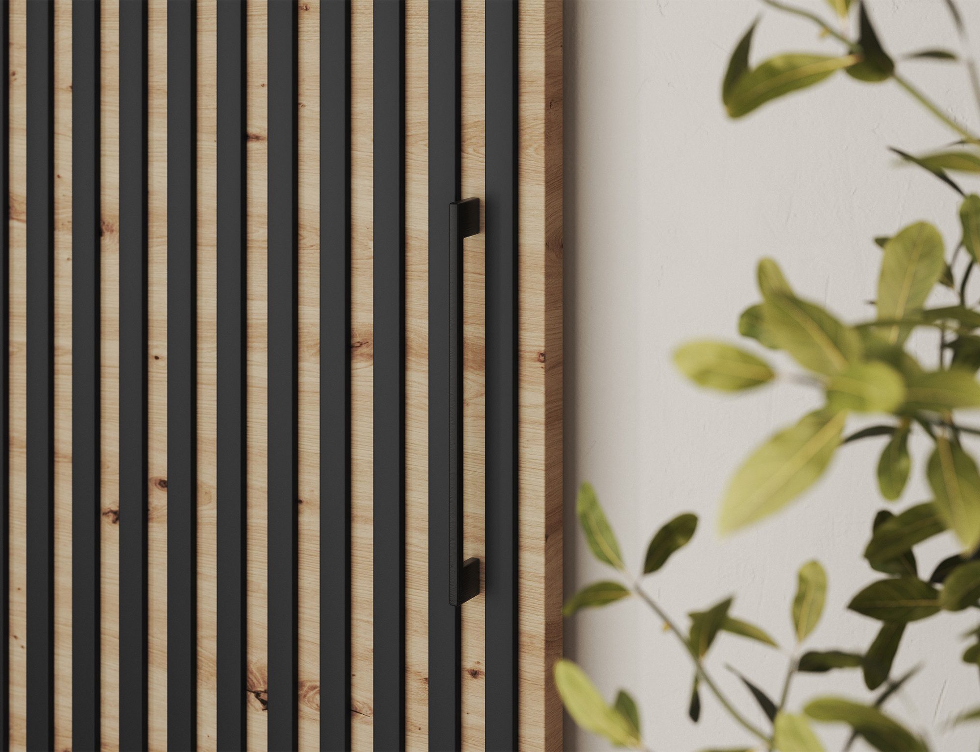 MOEBLO Schiebetür Celosia (mit/ohne Soft-Close-System Stilvoller Lamellen-Front mit feiner Struktur – bringt natürliche Tiefe und moderne Eleganz in Ihr Zuhause, Schwebetürenschrank 2-türig Schrank Garderobe Schiebtüren Schlafzimmer, Celosia), (BxHxT): 96×205×1,6 cm - Soft-Close optional