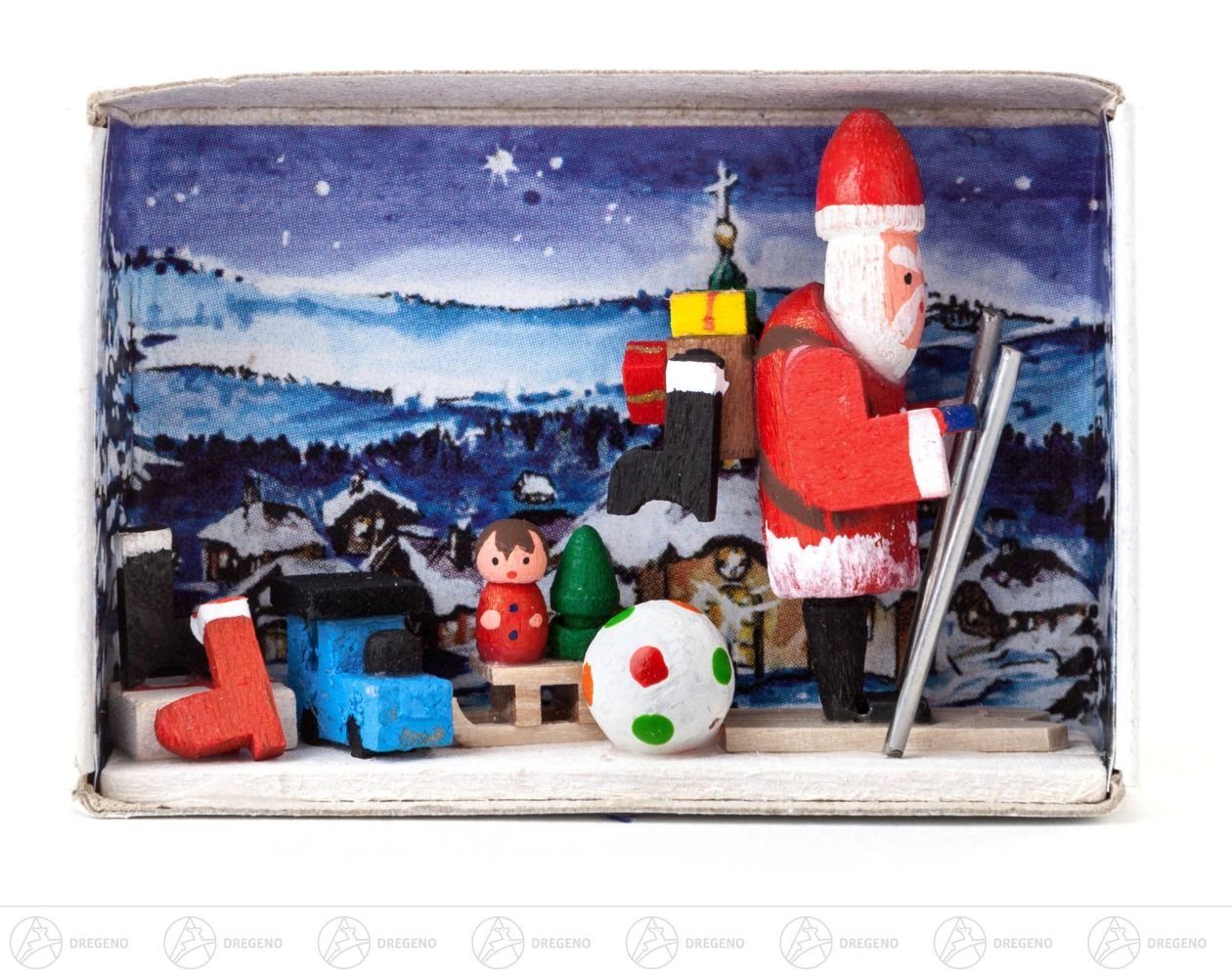 Dregeno Erzgebirge Weihnachtsfigur Miniatur Zündholzschachtel Verlorene Weihnachtsgeschenke Breite x Hö, für Setzkasten