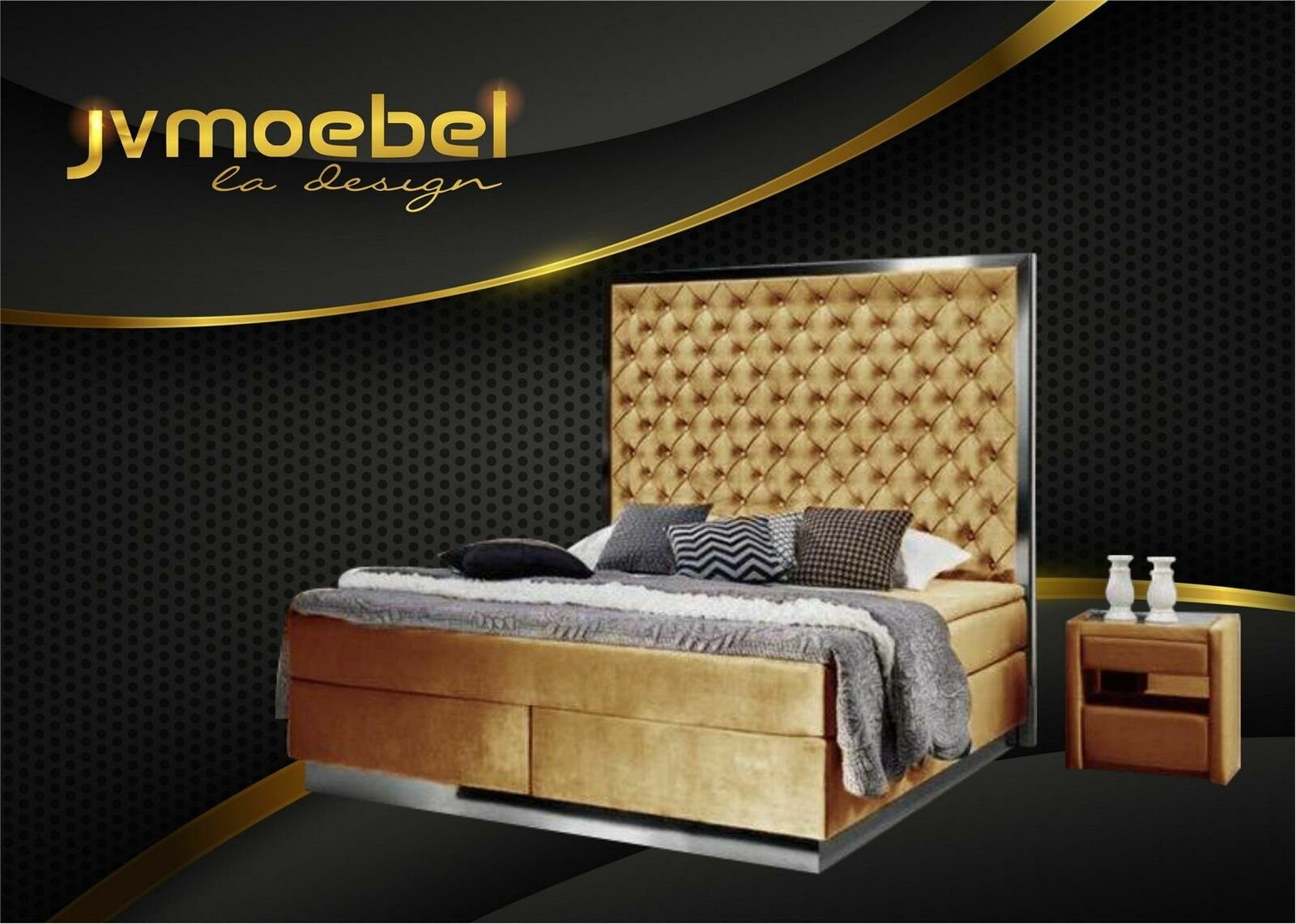 JVmoebel Bett, Komplettes Bett Boxspring Betten Luxus Design Schlafzimmer Möbel Gold