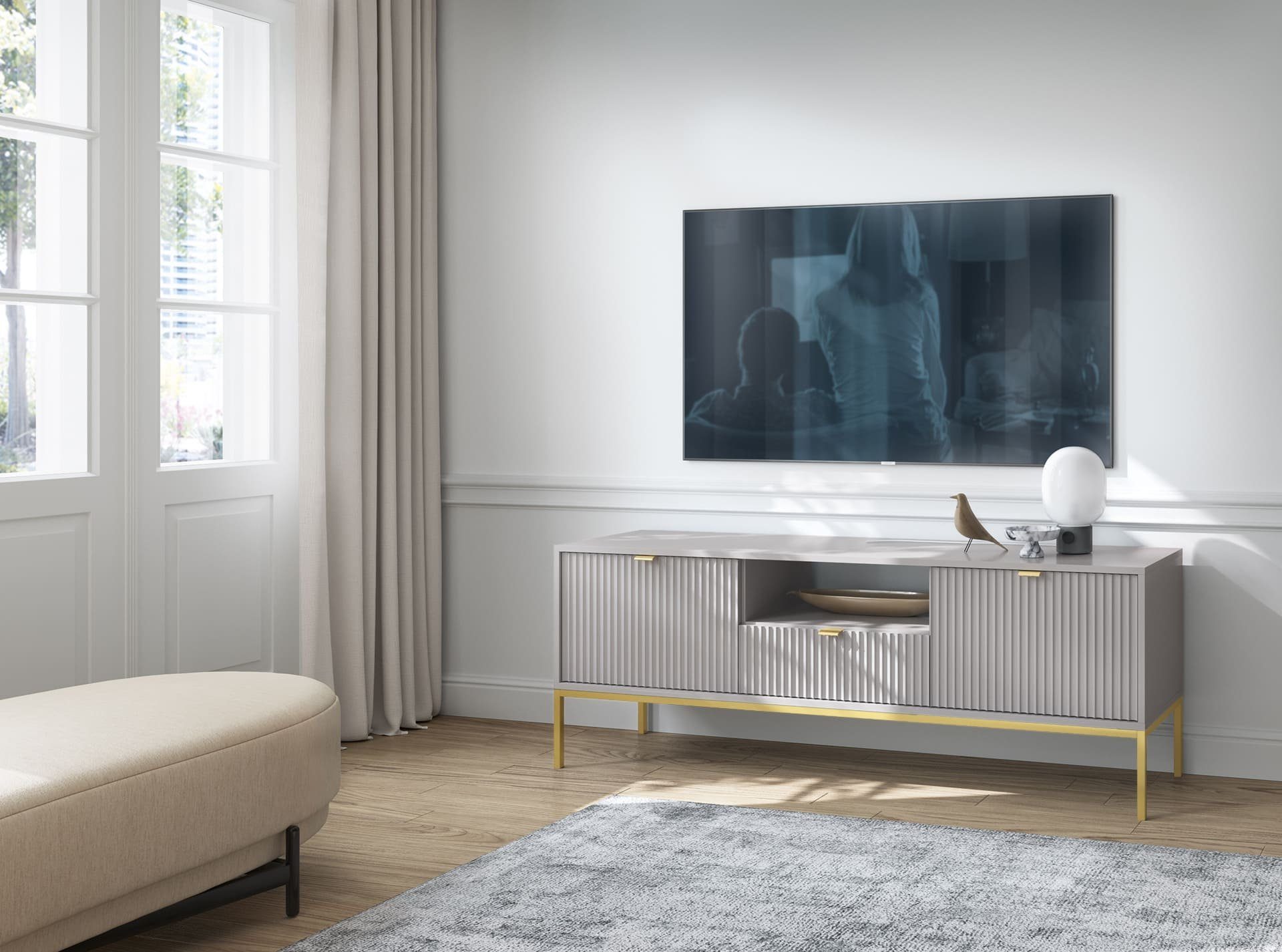 MOEBLO TV-Board Light RTV154 (Lowboard Fernsehtisch TV Bank TV Tisch Fernseher Tisch TV Möbel - RTV-Schrank, geriffelt, moderne), (HxBxT):56 x154x39 cm