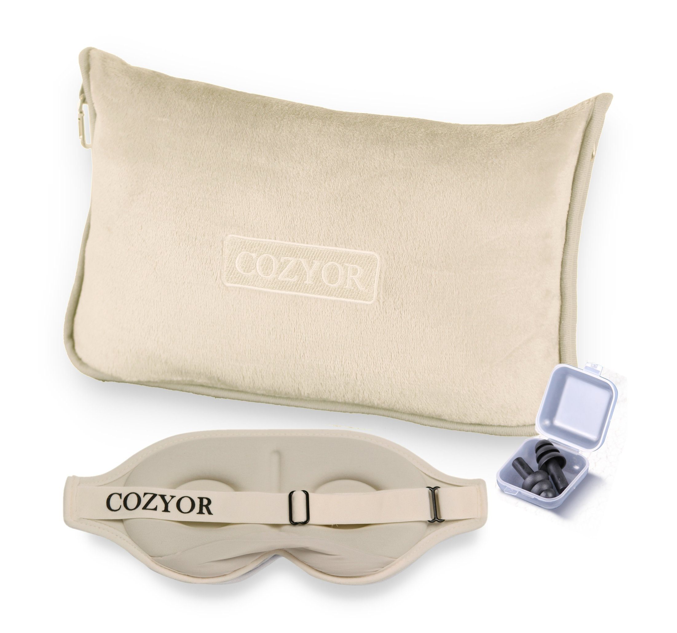Cozyor Schlafmaske 100% Blackout-Effekt 3D Augenmaske mit ergonomischem Design, Reiseset klein & kompakt beige Driftwood, extra Polsterung und variable Passform