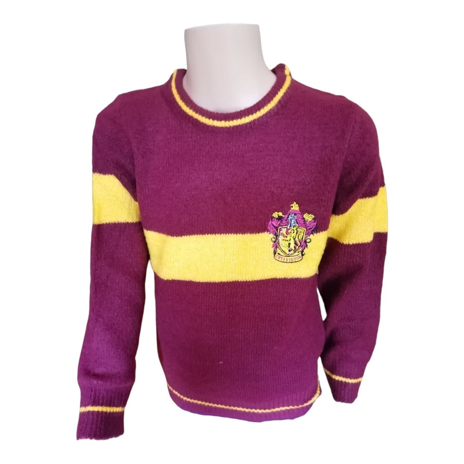 Harry Potter Rundhalspullover Gryffindor Strickpullover, Braun mit gelbem Streifen, gesticktes