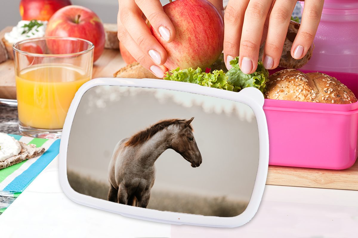 MuchoWow Lunchbox Pferd - Nebel rosa für Kunststoff Brotbox Natur, Brotdose Snackbox, Kinder, Kunststoff, Erwachsene, (2-tlg), - Mädchen