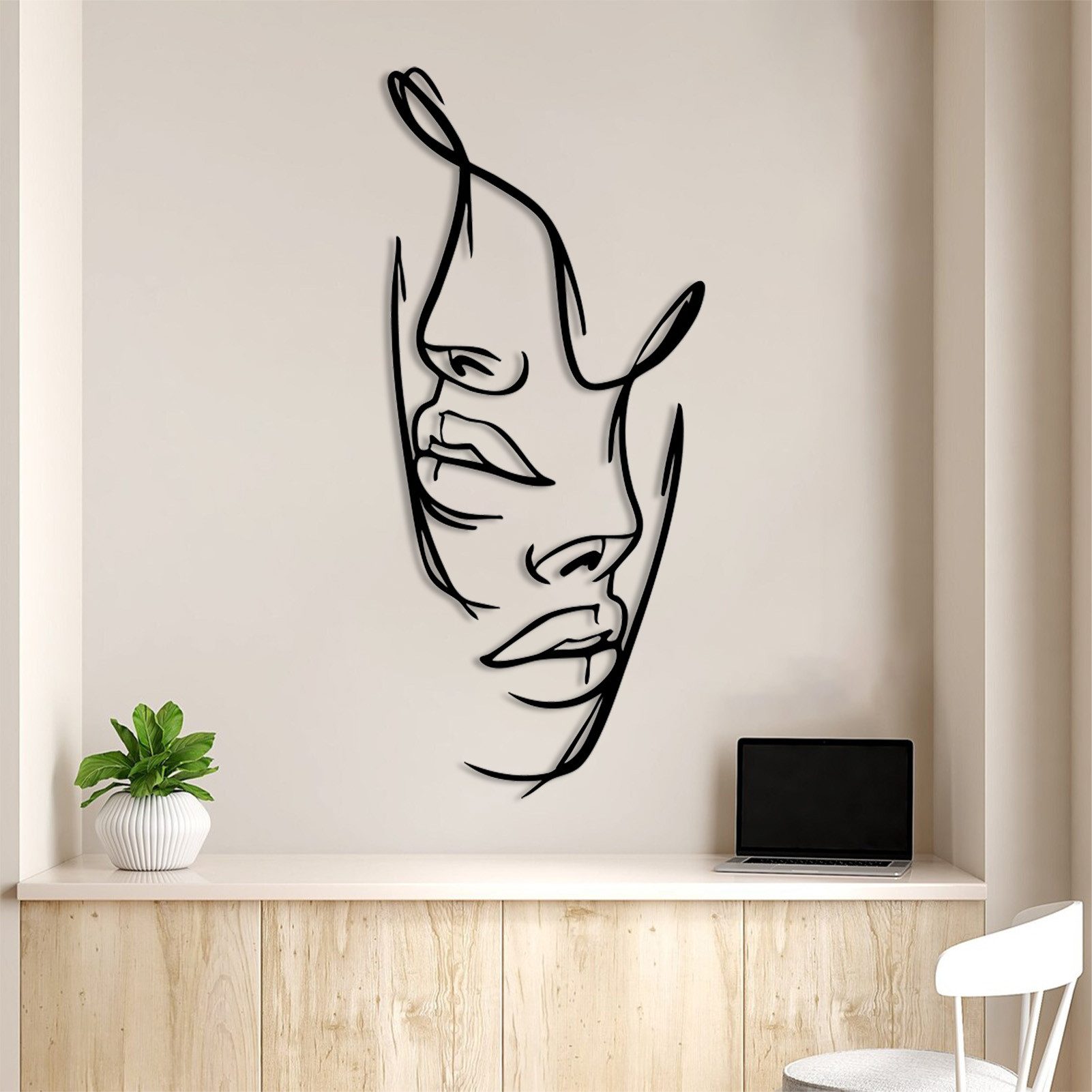 Jumpeak Wanddekoobjekt Gesicht Metall Wanddekoration, Linie Kunst, Abstraktes Gesicht, Abstrakte Linien,Gesichtsprofile von Personen,vier Farben