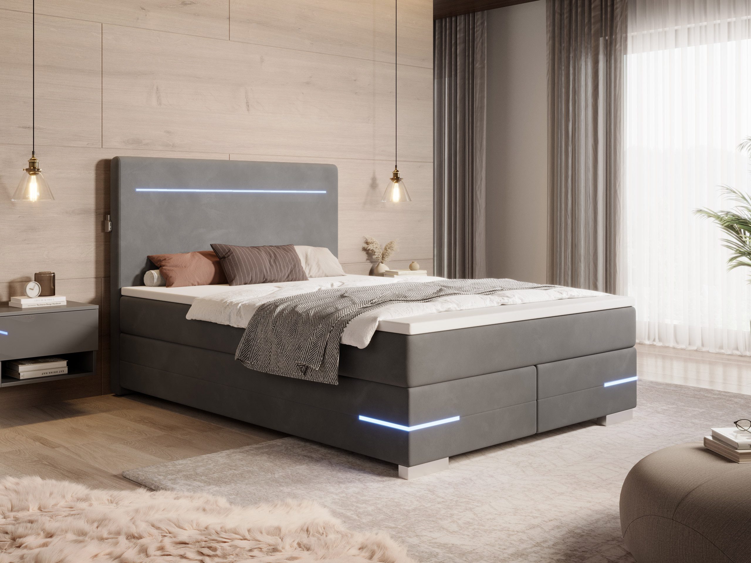 wonello Boxspringbett Portland, Samt Bett mit günstig online kaufen