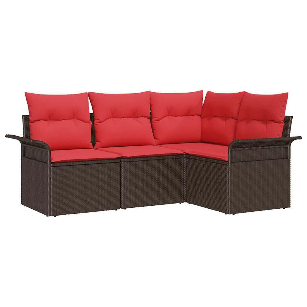 vidaXL Gartenlounge-Set Gartensofa-set mit Speicher 4 pcs Braun Poly-Rattan, (4-tlg)