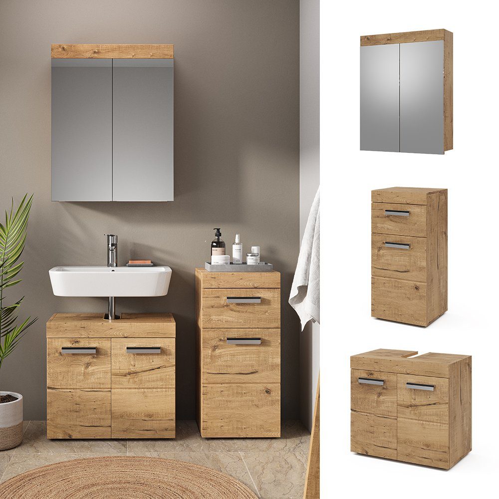 Vicco Badmöbel-Set Luna, Eiche, 3 Teile, günstig online kaufen