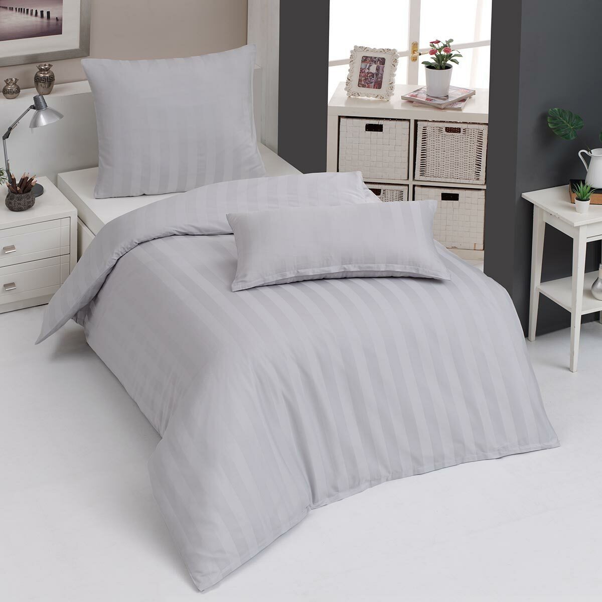 TRAUMSCHLAF Bettwäsche Uni Streifen, Mako Satin, 2 teilig, edle Streifenbet günstig online kaufen