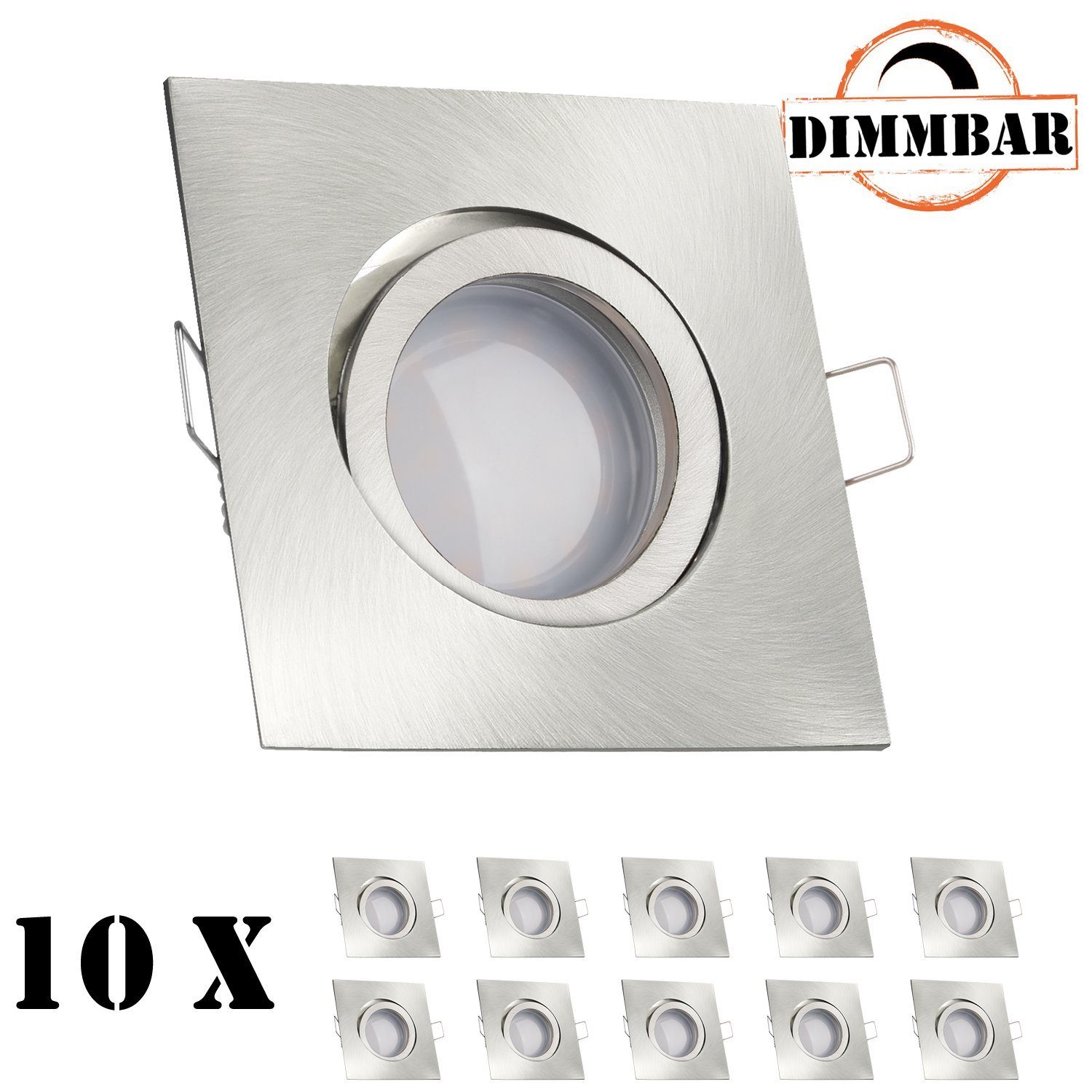 EXTRA Silber LED in FLACH mit (35mm) 10er Einbaustrahler LEDANDO Set gebürstet LED Einbaustrahler