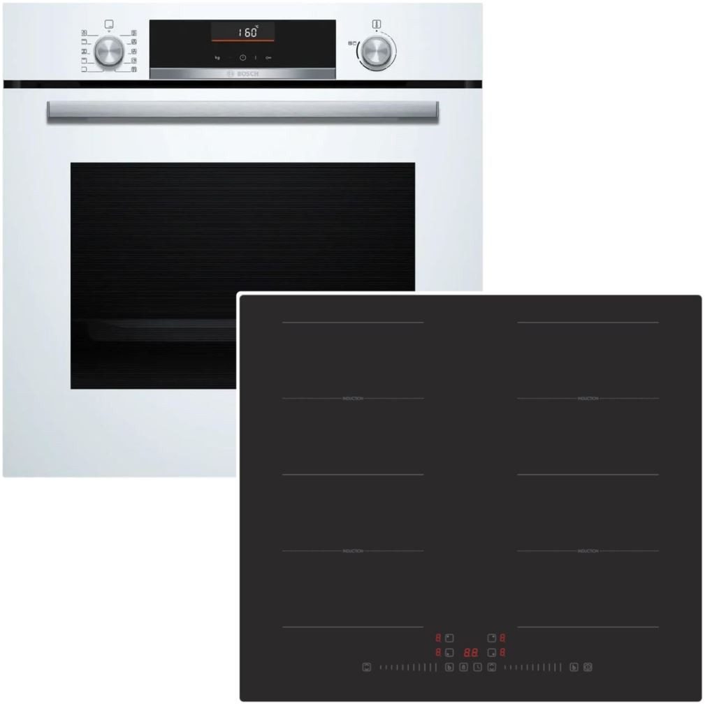 BOSCH Backofen-Set weiß AirFry Hydrolyse + PKM Flex-Induktionskochfeld Booster 60 cm NEU