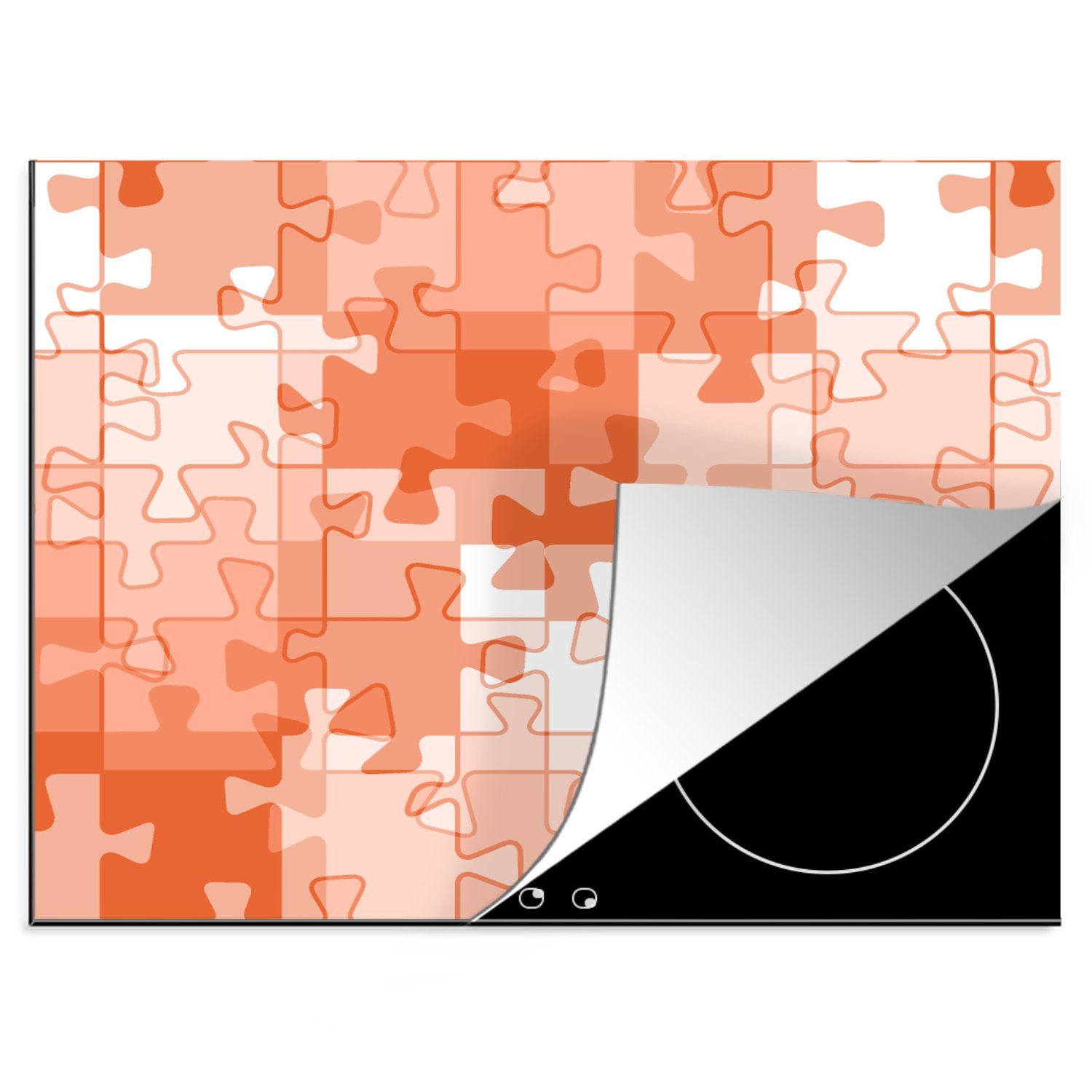 MuchoWow Herdblende-/Abdeckplatte Puzzle - Orange - Muster, Vinyl, (1 tlg), 60x52 cm, Mobile Arbeitsfläche nutzbar, Ceranfeldabdeckung