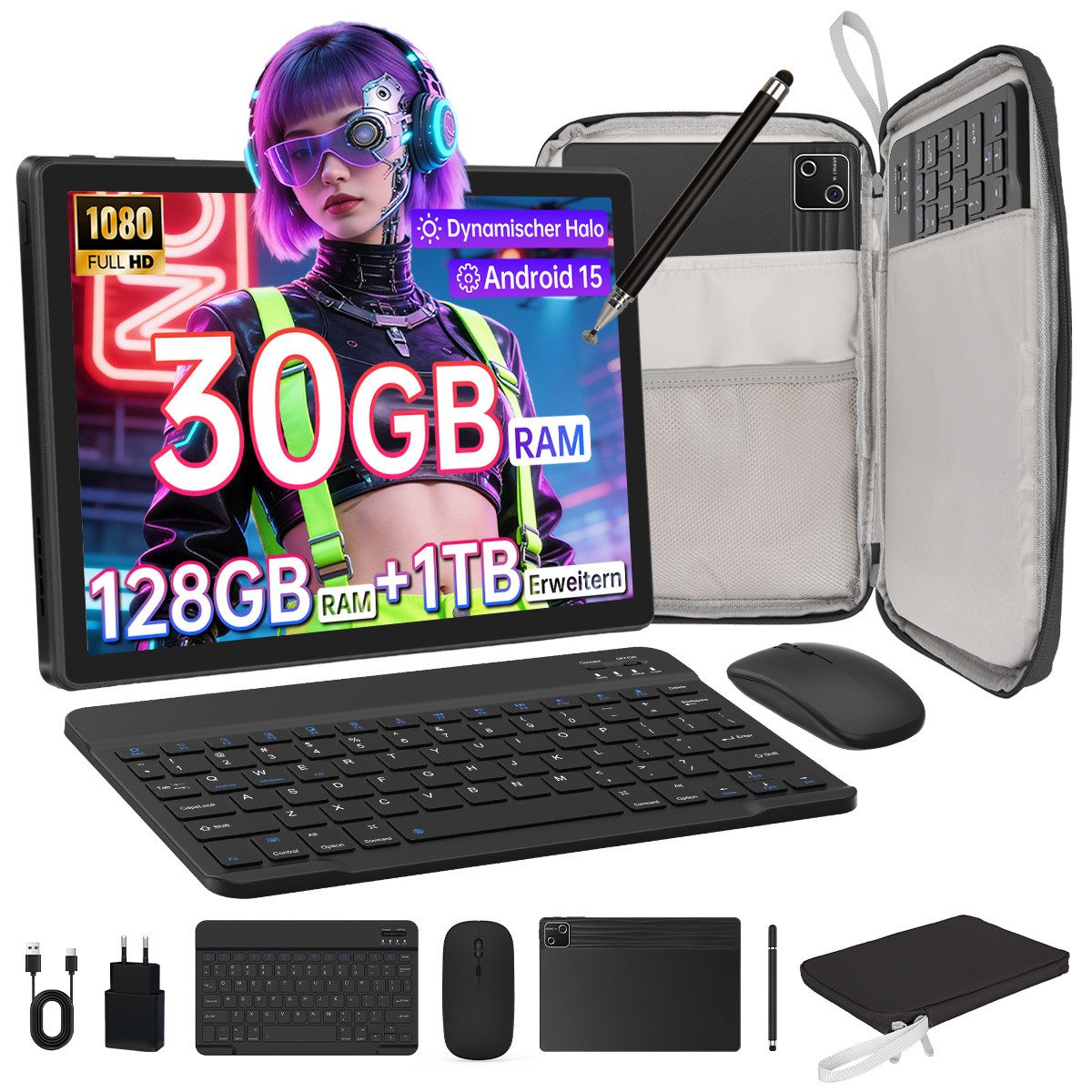 Happybe 10’’ Octa-Core, 30(6+24)GB+128GB, 6200mAh, PC-Modus mit Tastatur/Stift Tablet (10)