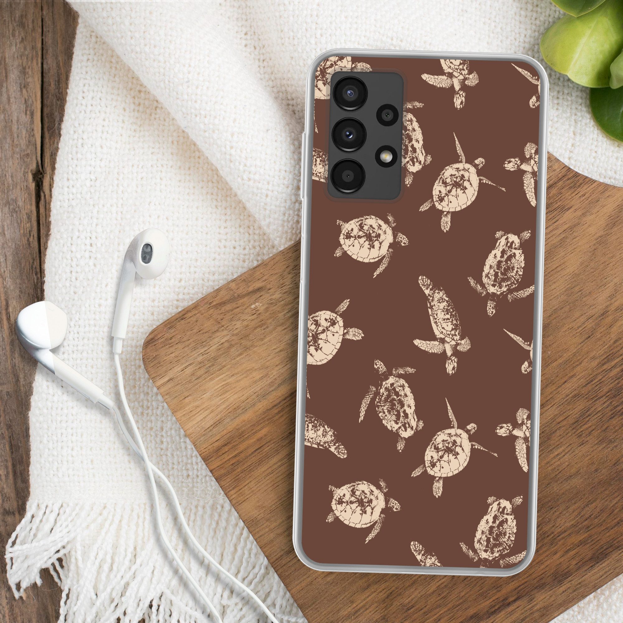 MuchoWow Handyhülle für Samsung Galaxy A13 4G Schildkröten - Muster - Braun - Beige, Smartphone-Bumper, Print, Handy Schutzhülle Dünn