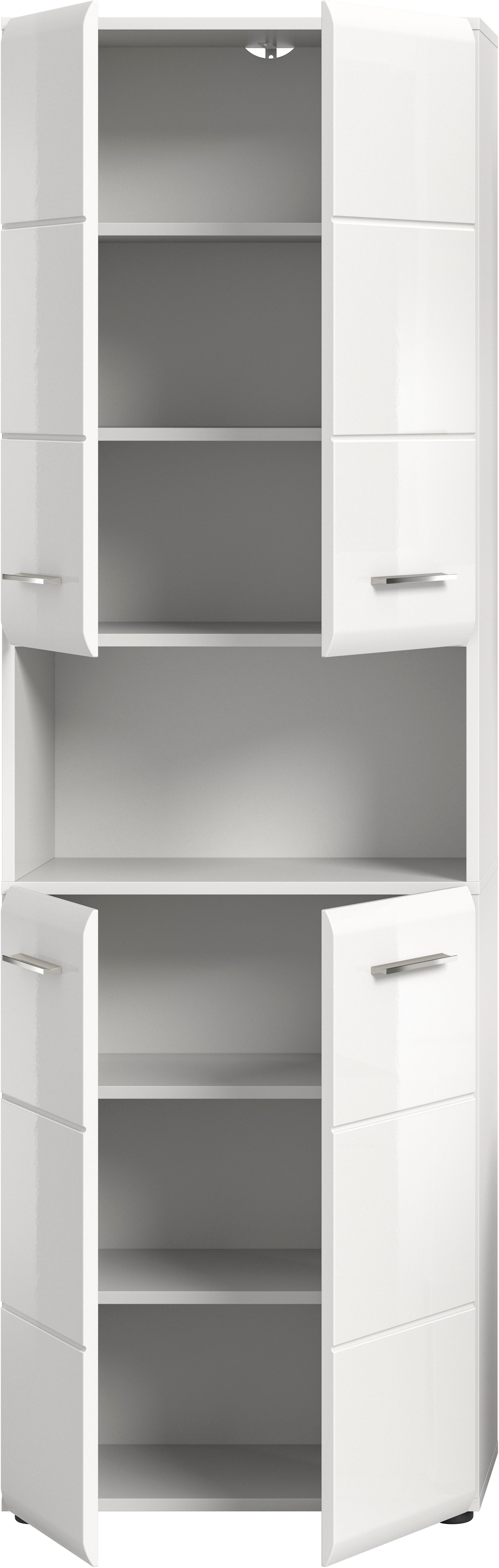 welltime Stauraumschrank FLORENZ, Höhe 185 cm, 4 oder 6 Türen, viel Stauraum (1-St., TOPSELLER) hochwertige MDF Front, Griff schwarz, Badschrank, Bad – Bild 4 von 5