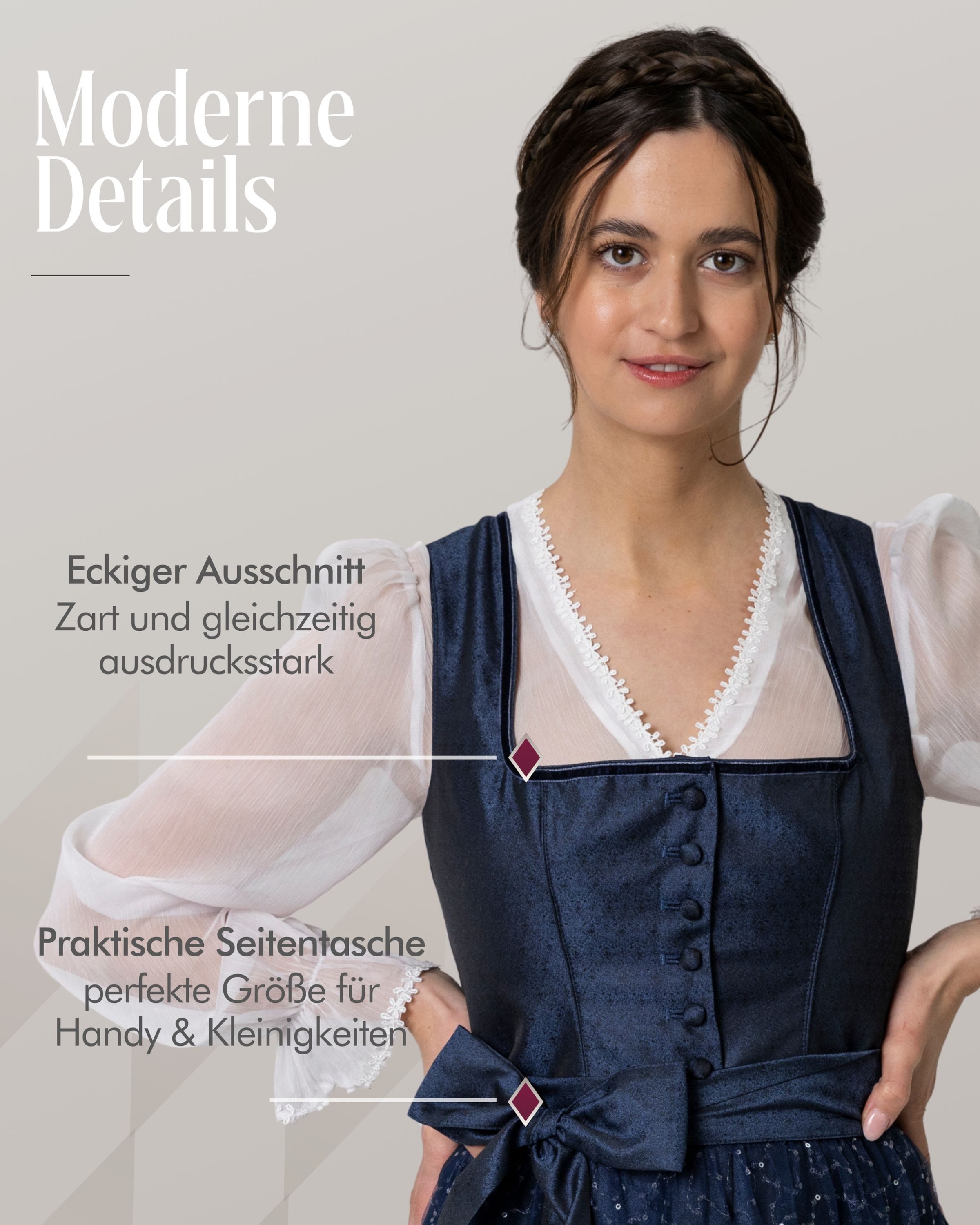 Nübler Dirndl Midi Dirndl Kerala in Marine von Nübler - Rocklänge 70 cm – Bild 5 von 5