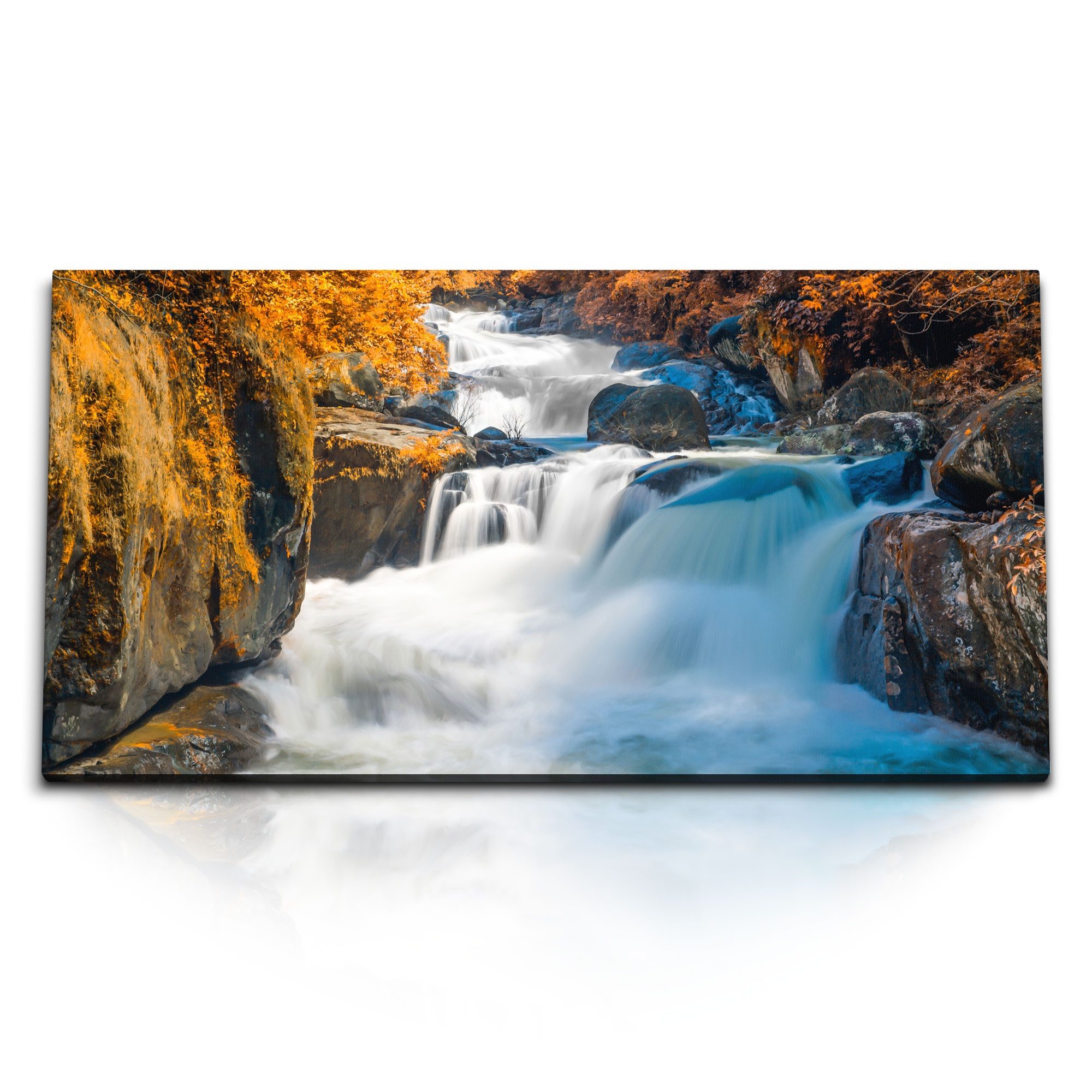 Leinwandbild Kunstdruck Bilder 120x60cm Wasserfall im Dschungel Grün Tropisch Fluss