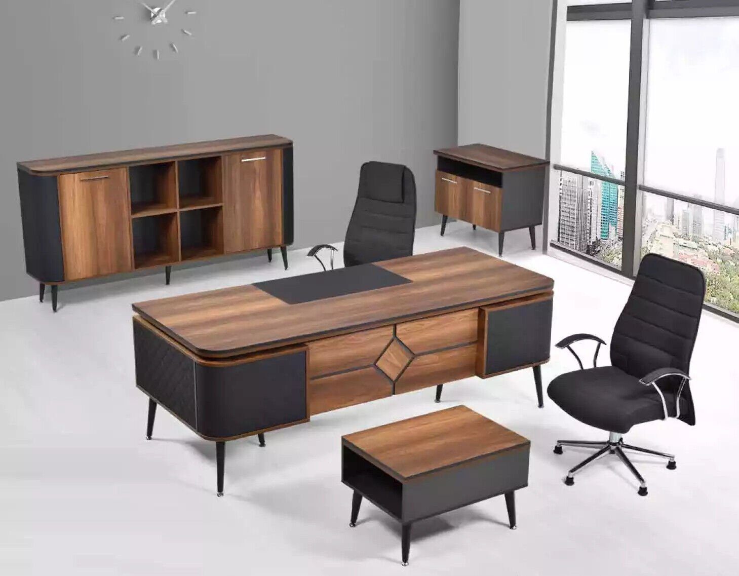 JVmoebel Schreibtisch Holz Schreibtisch Arbeitzimmer Büro Möbel Designer Möbel 220x90 Tisch, Made In Europe Braun