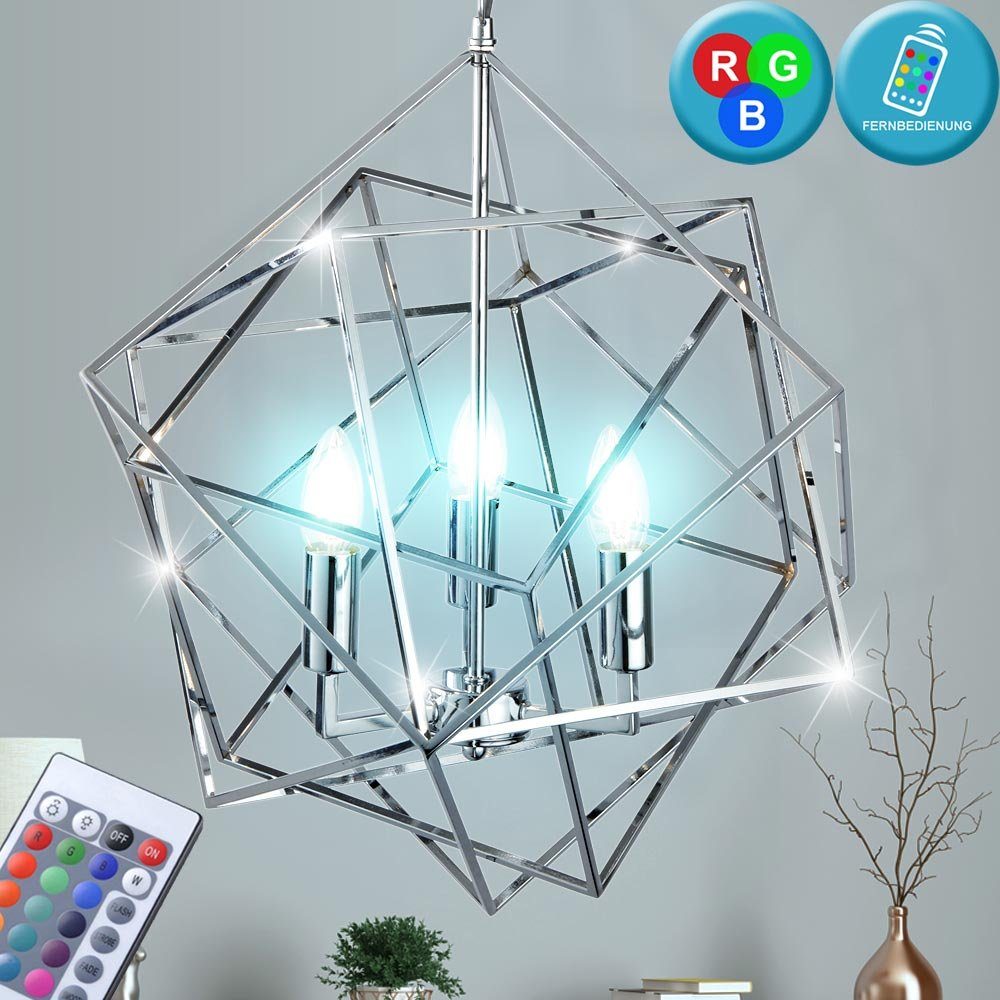etc-shop LED Pendelleuchte, Leuchtmittel inklusive, Chrom Lampe Dimmer Hänge Fernbedienung Design Warmweiß, Käfig Pendel Farbwechsel
