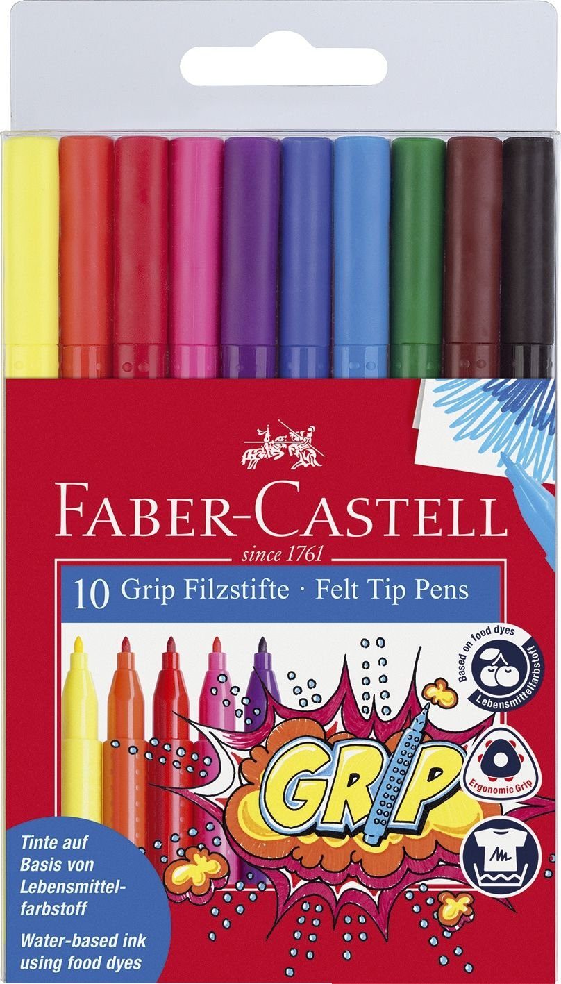 FABER-CASTELL 10er Etui Faserstift Fasermaler GRIP, Faber-Castell