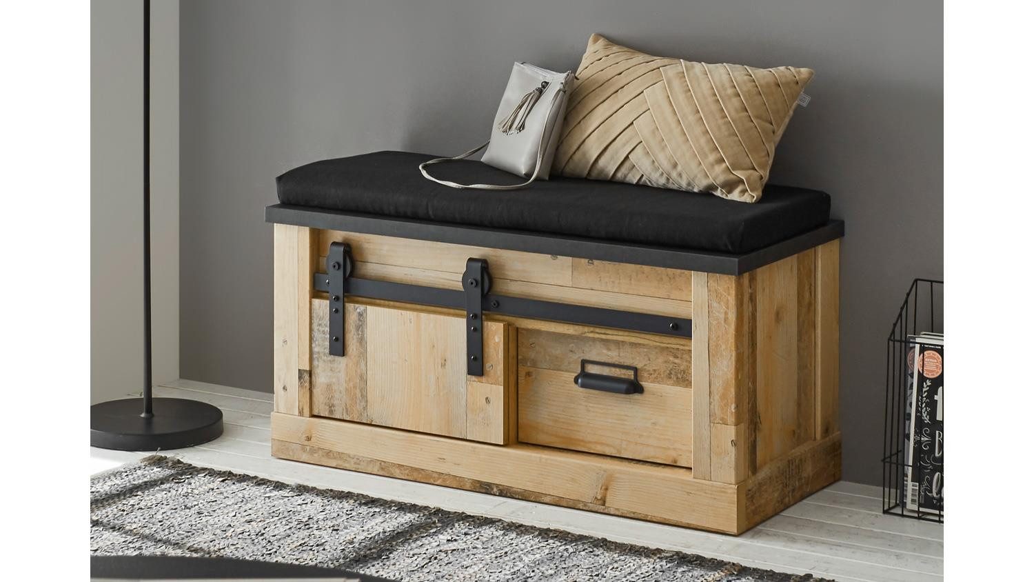 IMV Sitzbank Bank Sherwood 79 Old Style hell anthrazit mit Sitzkissen 93 cm