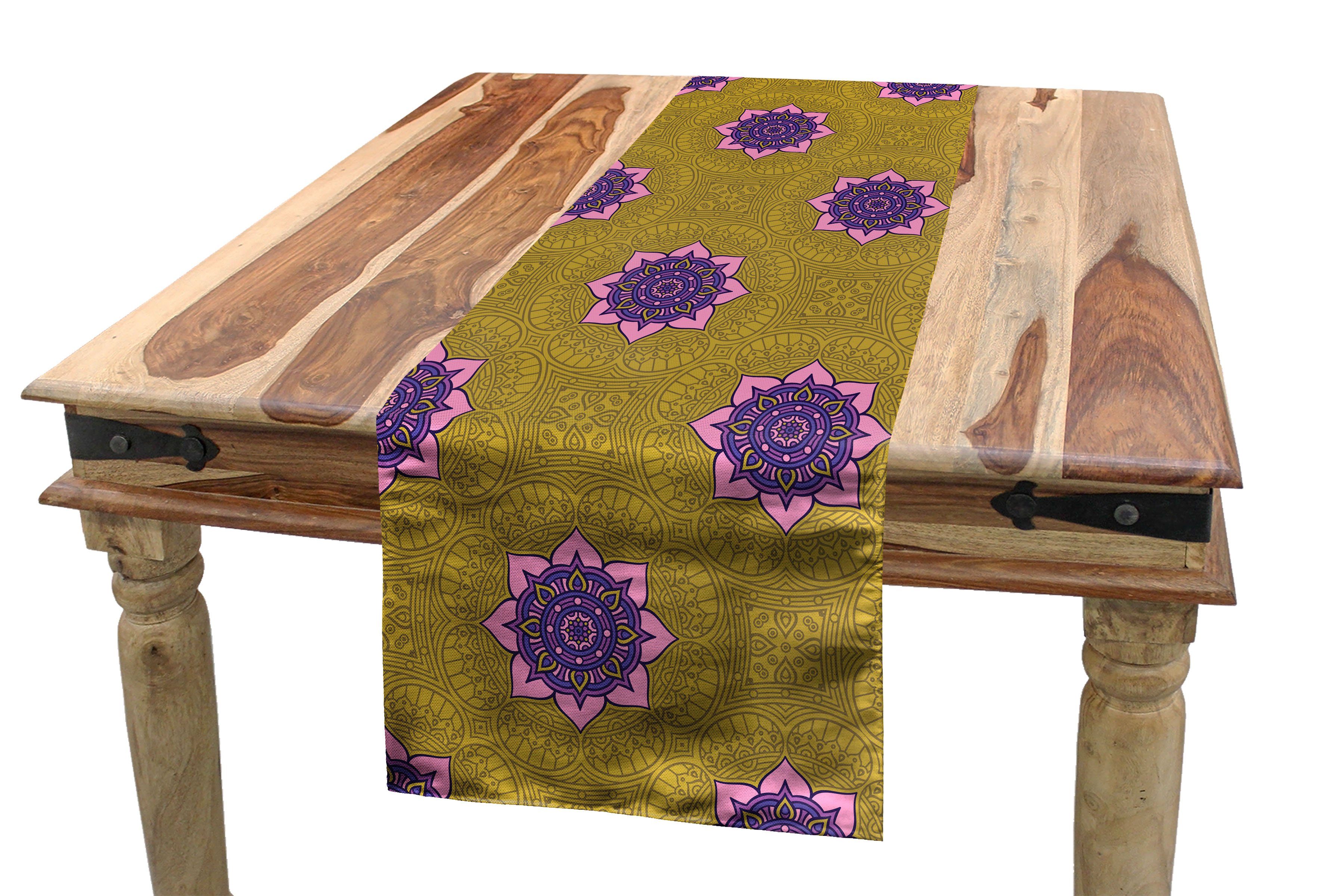 Abakuhaus Tischläufer Esszimmer Küche Rechteckiger Dekorativer Tischläufer, Ethnisch Traditionelle Mandala Verziert