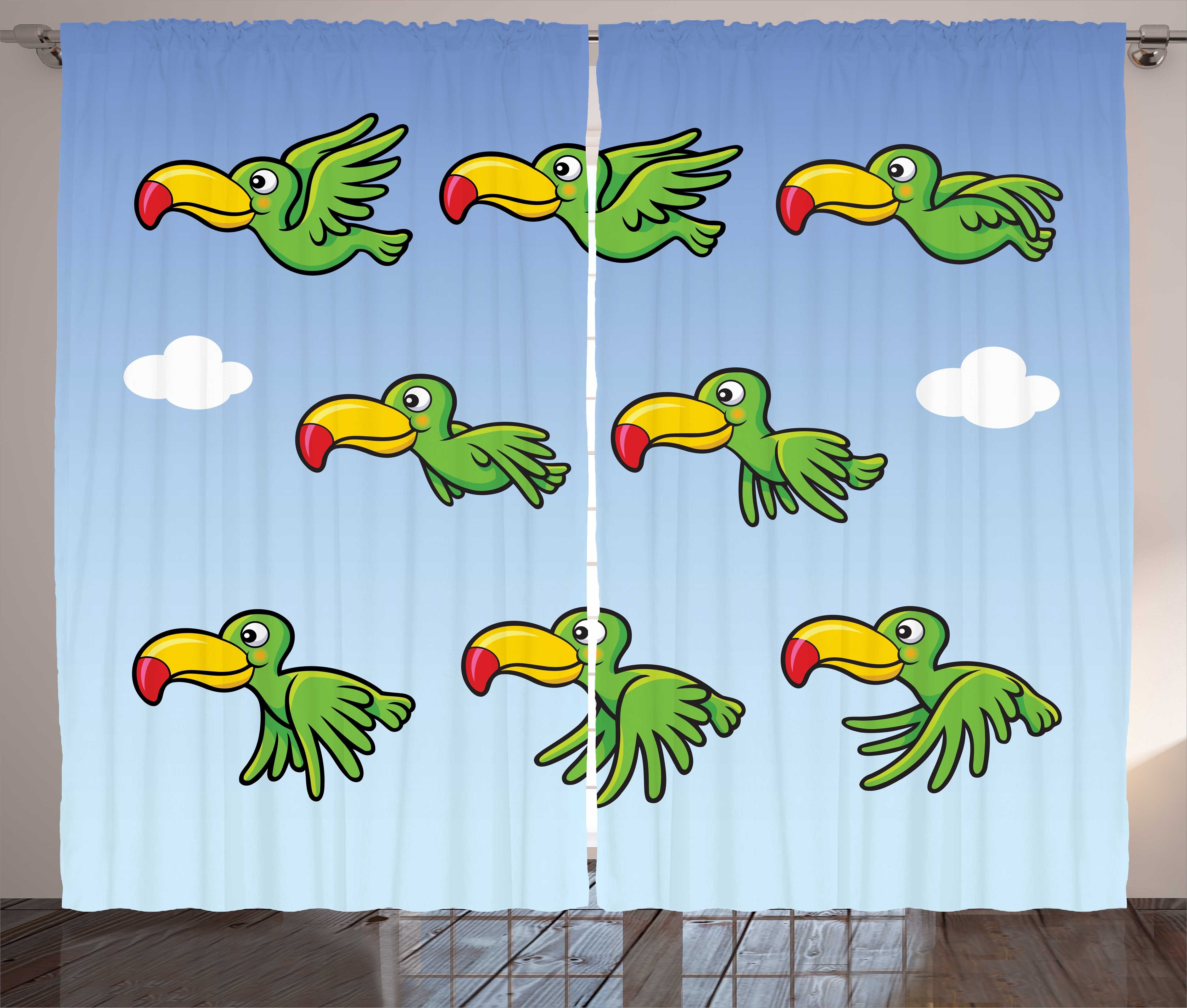 Gardine Schlafzimmer Kräuselband Vorhang mit Schlaufen und Haken, Abakuhaus, Gaming Animierte Game Bird Toucan