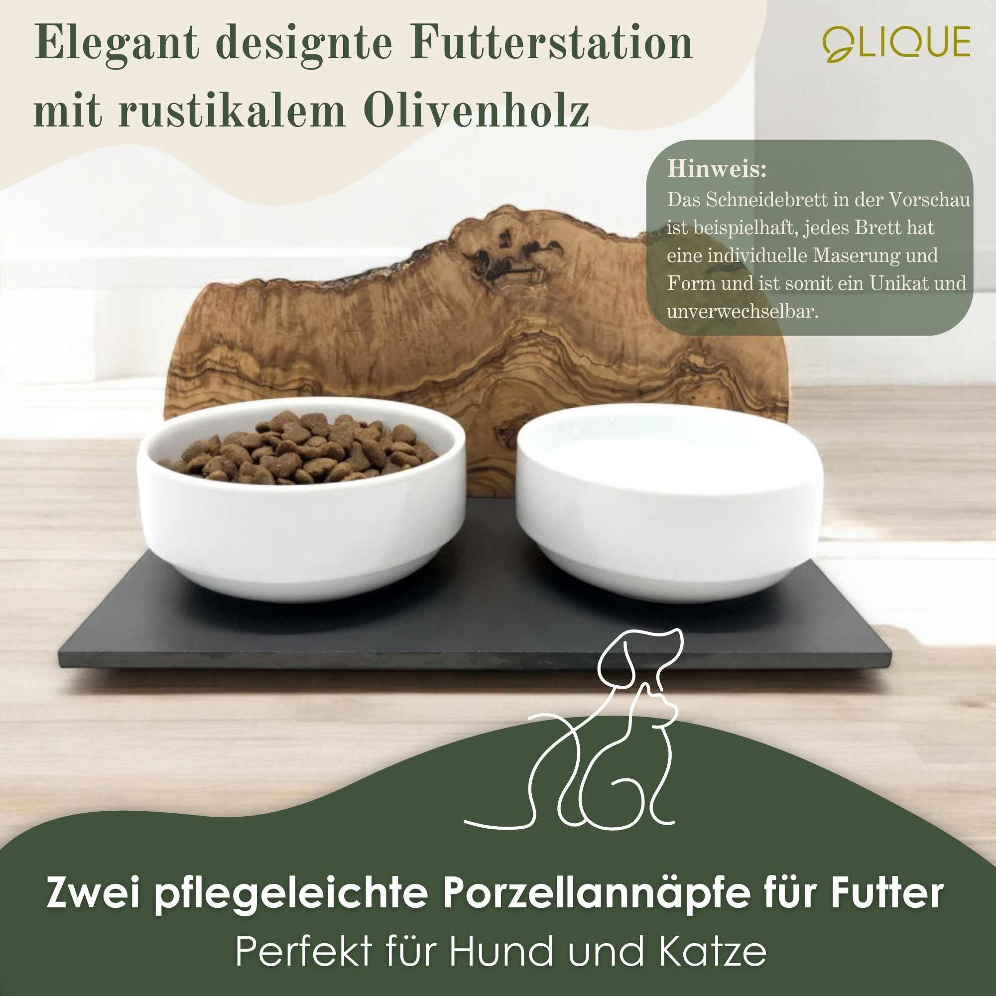 OLIQUE Futterstation für Katzen & Hunde DUO - Natürlich & handgefertigt, Porzellan
