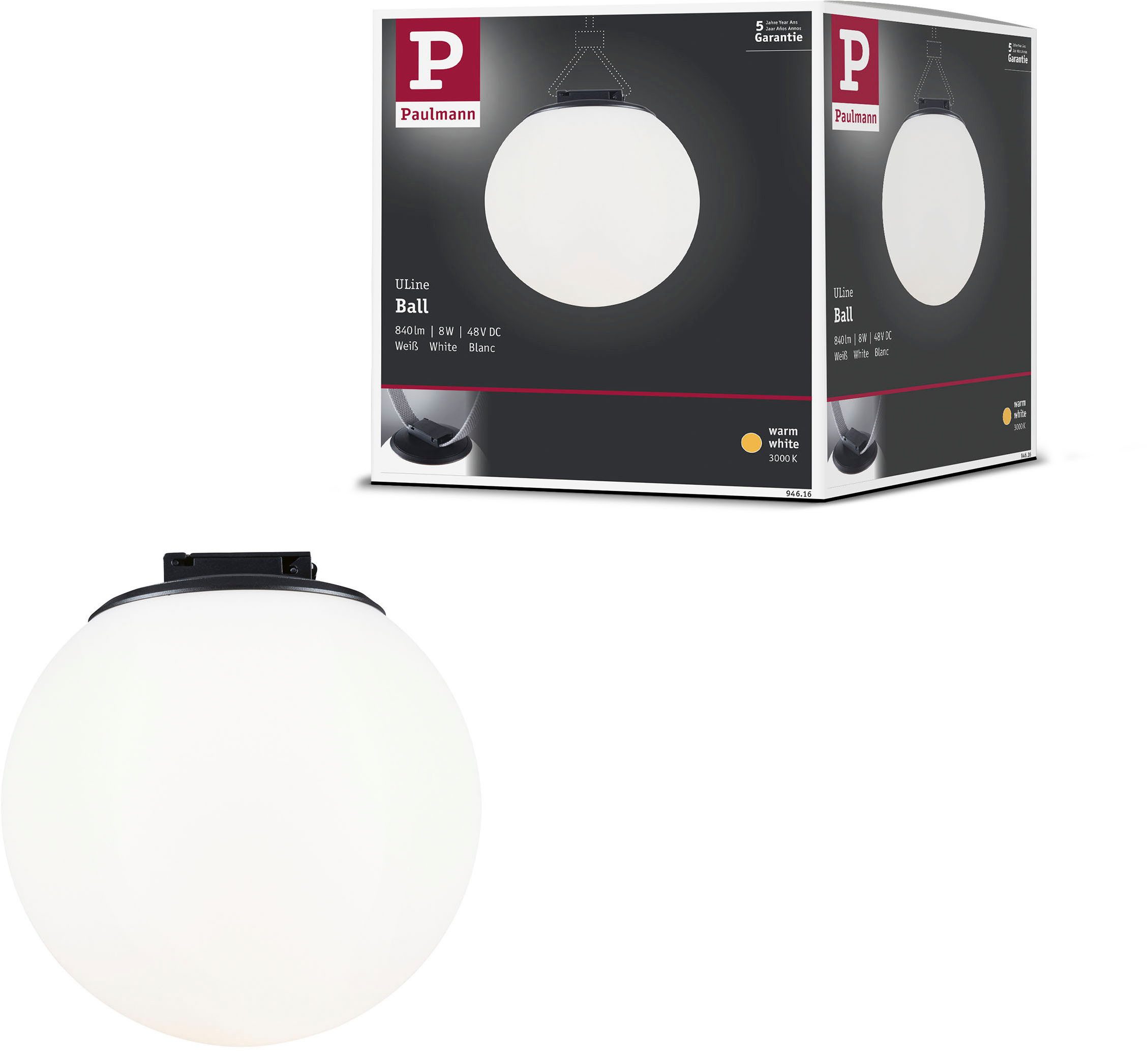Paulmann Hängeleuchte ULine Spot Ball 150mm 8W Schwarz, LED fest integriert, Warmweiß