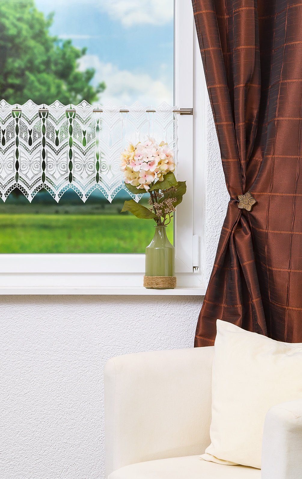 Plauener Spitze® Scheibengardine Spitze (1 St), transparent, HxB 30x40cm günstig online kaufen