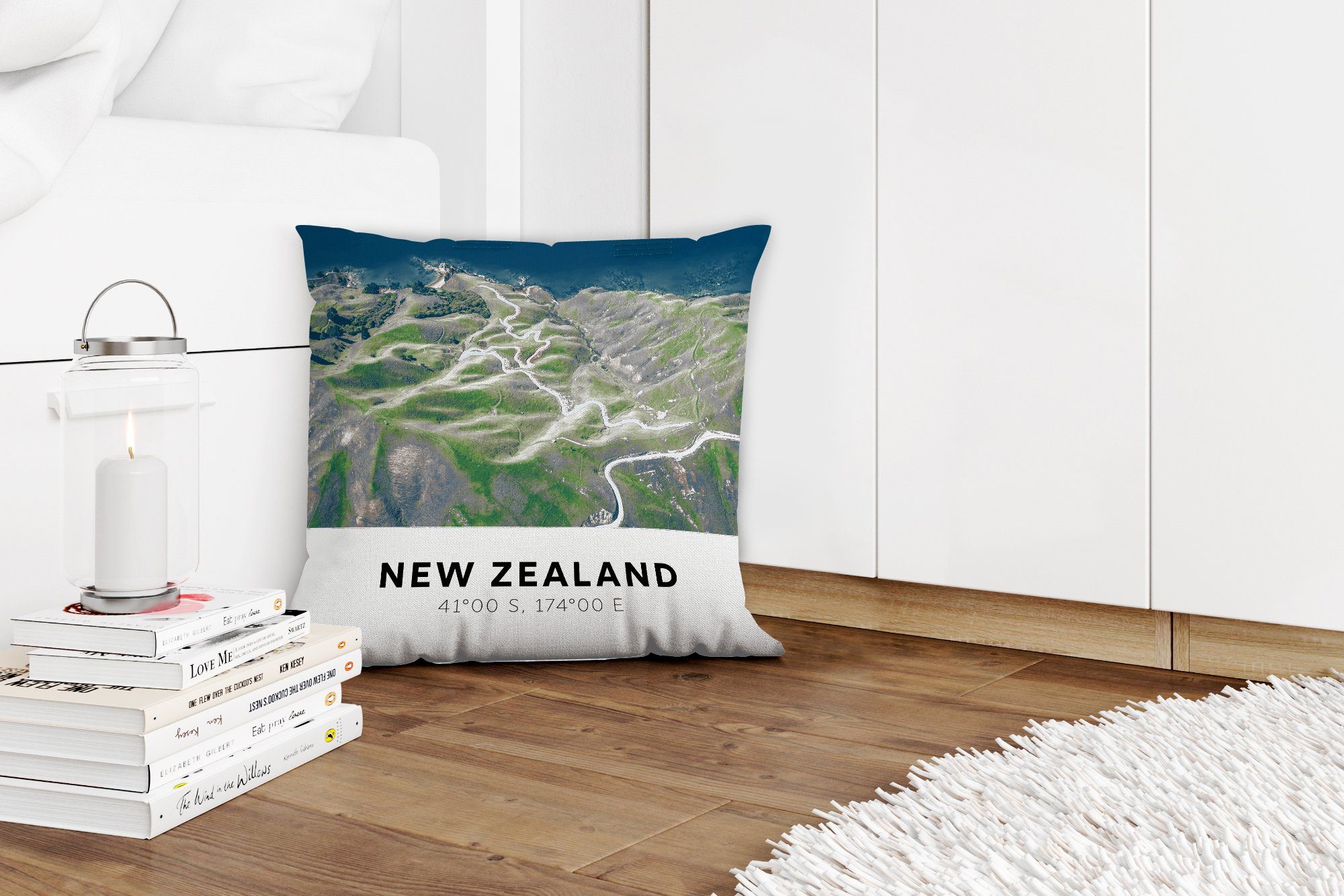 Zierkissen - Deko, Schlafzimmer, MuchoWow Grün, Wohzimmer, Füllung - Neuseeland Dekokissen Sofakissen Meer mit für
