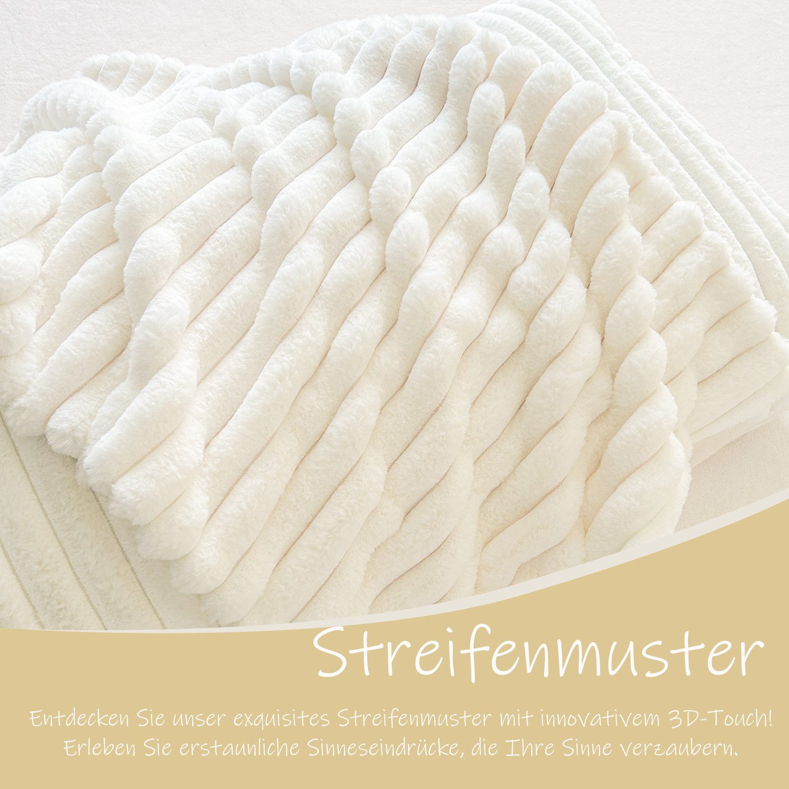 KEAYOO Bettwäsche Flauschiger Kunstfell-Streifen, 2 teilig, Plüsch Bettwäsche 135x200 cm für Winter Kissenbezug 80x80 cm