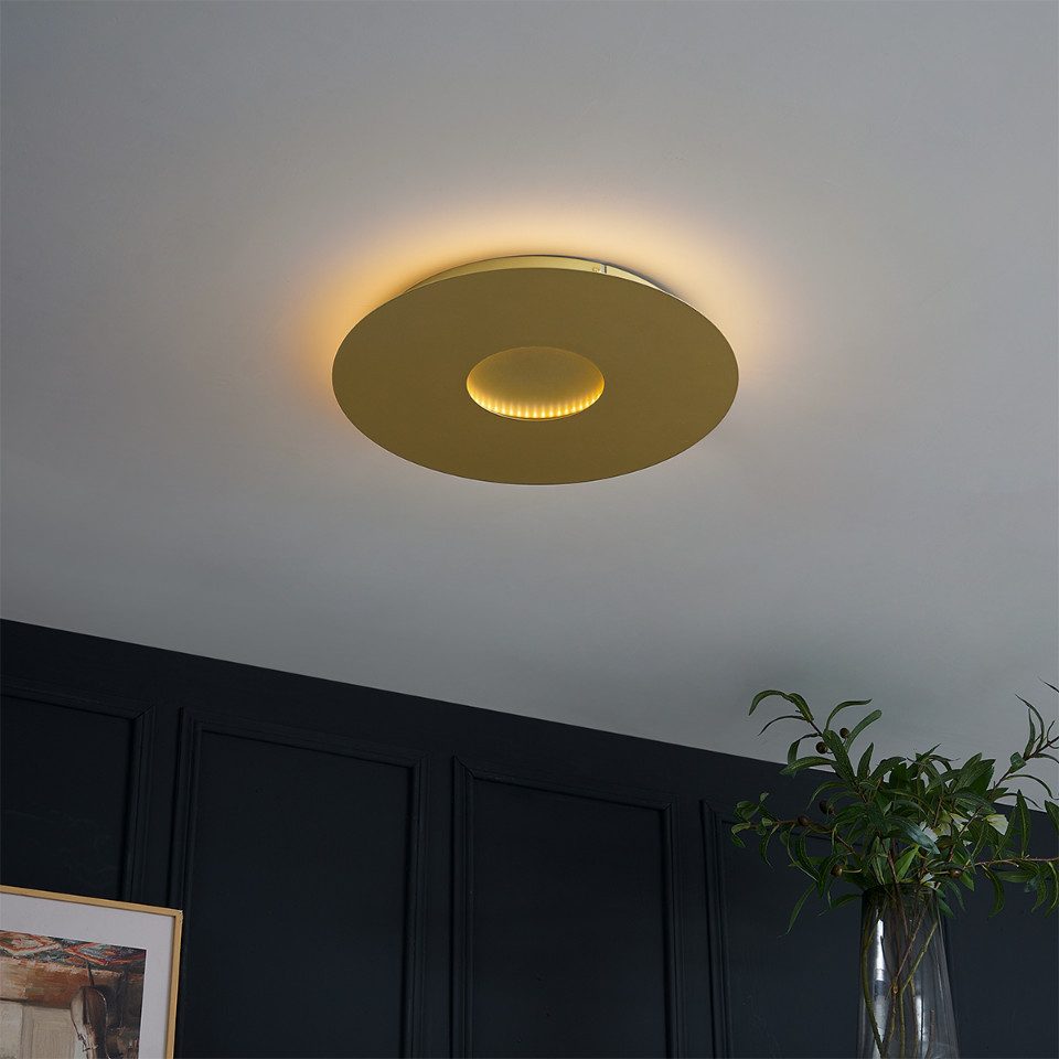 Qazqa Deckenleuchte Morning, Dimmbar, LED fest integriert, Extra-Warmweiß, QAZQA Deckenleuchte, integrated, gold, Stahl, Modern