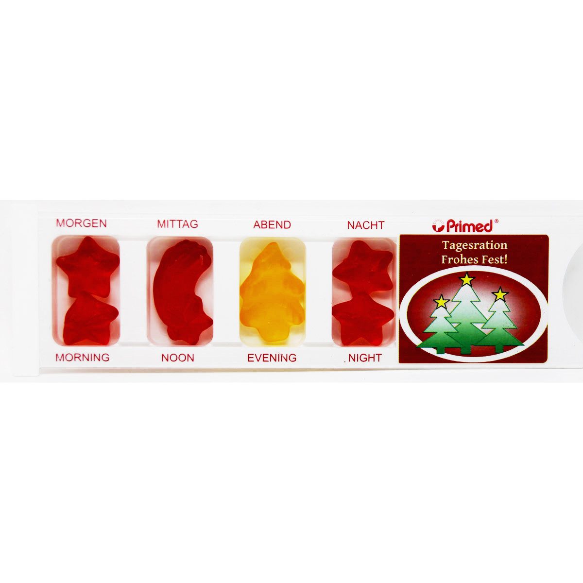 Fruchtgummi Bären & Co. Süßigkeit, Tablettenbox Frohes Fest gefüllt mit Fruchtgummi Scherzartikel 25g