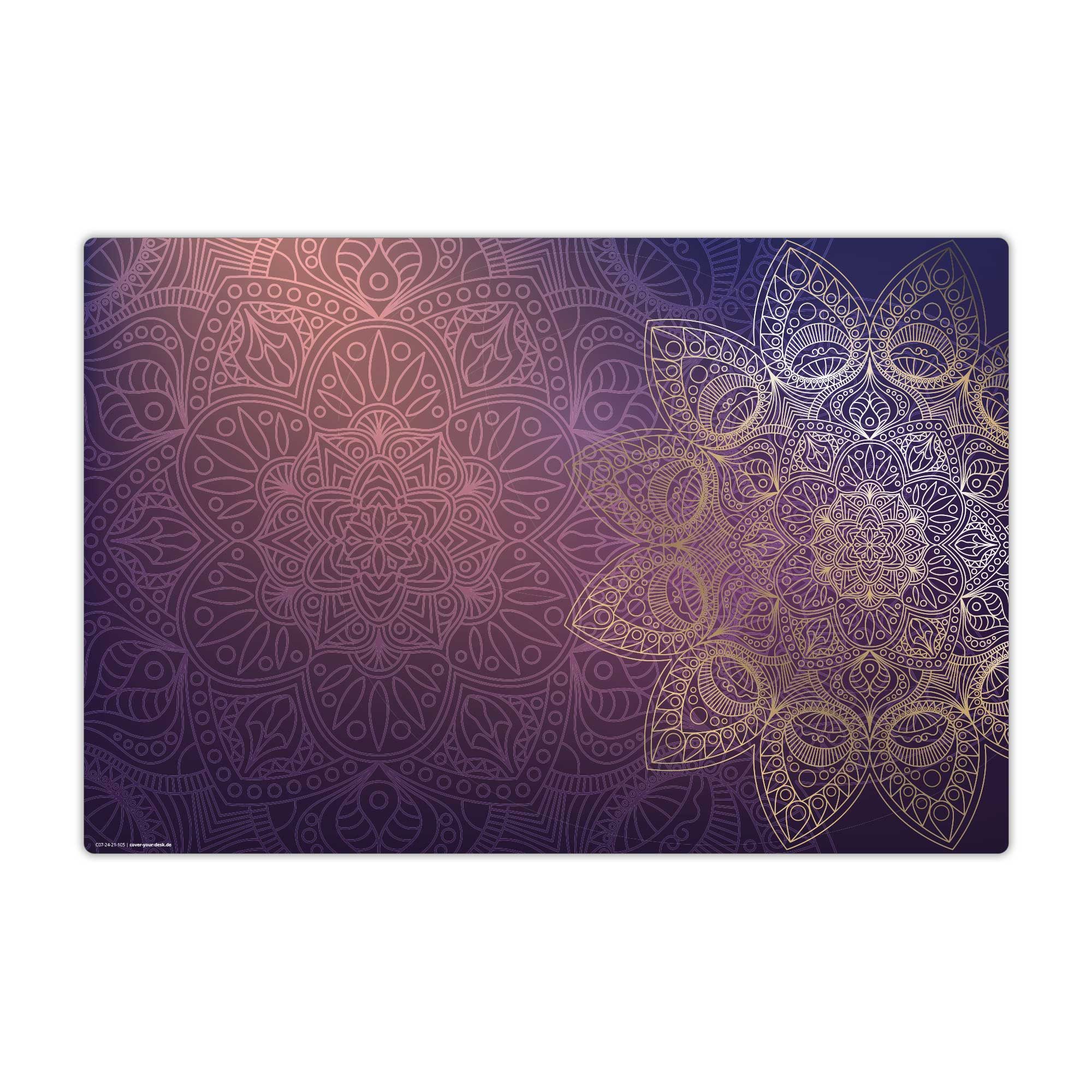 cover-your-desk.de Schreibtischunterlage abwaschbar - lila-goldenes Mandala - premium Vinyl - Made in Germany, (1 tlg)