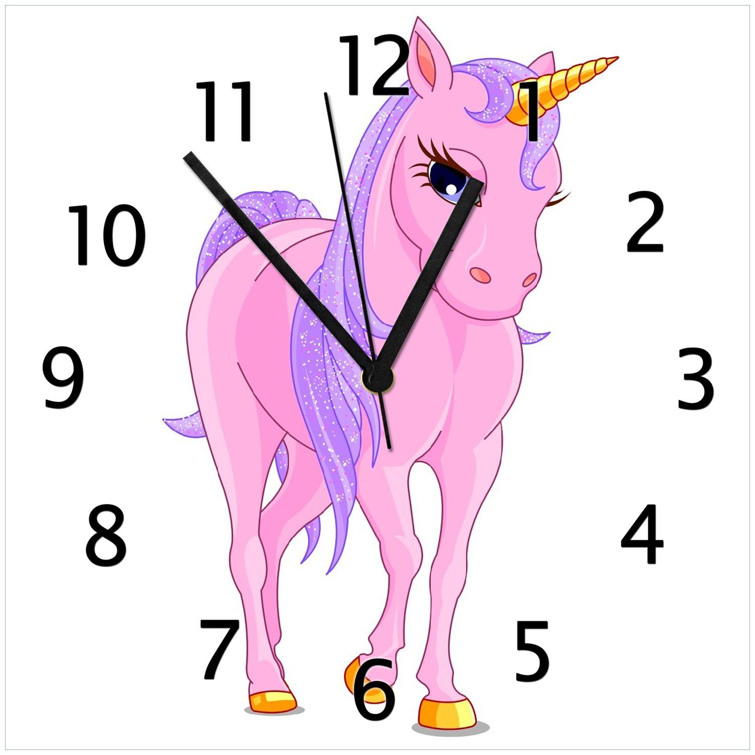 Wallario Wanduhr Einhorn in rosa II in lila (Glasuhr) mit Schweif