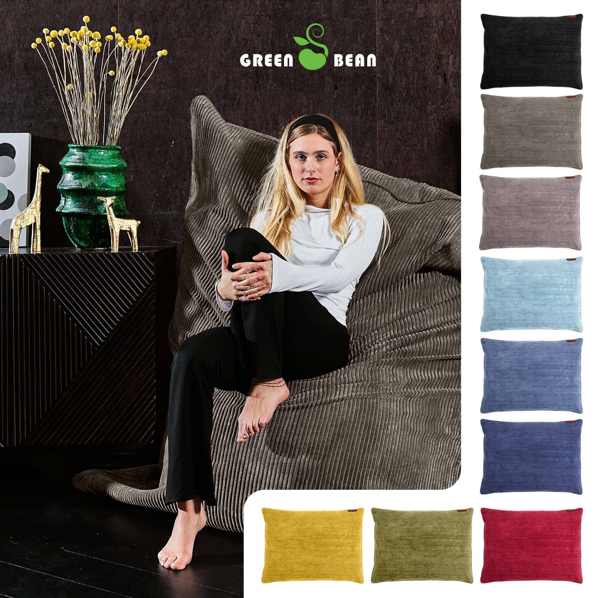 Green Bean Sitzsack Cord 370 & Relax-Sessel Cordstoff Robust Weich Erwachsene Liter Bodenkissen aus EPS-Perlen Kinder Füllung, (XXL Sitzkissen Waschbarem-Stoff Chair Lounge Anthrazit Kuschelig Liegekissen)