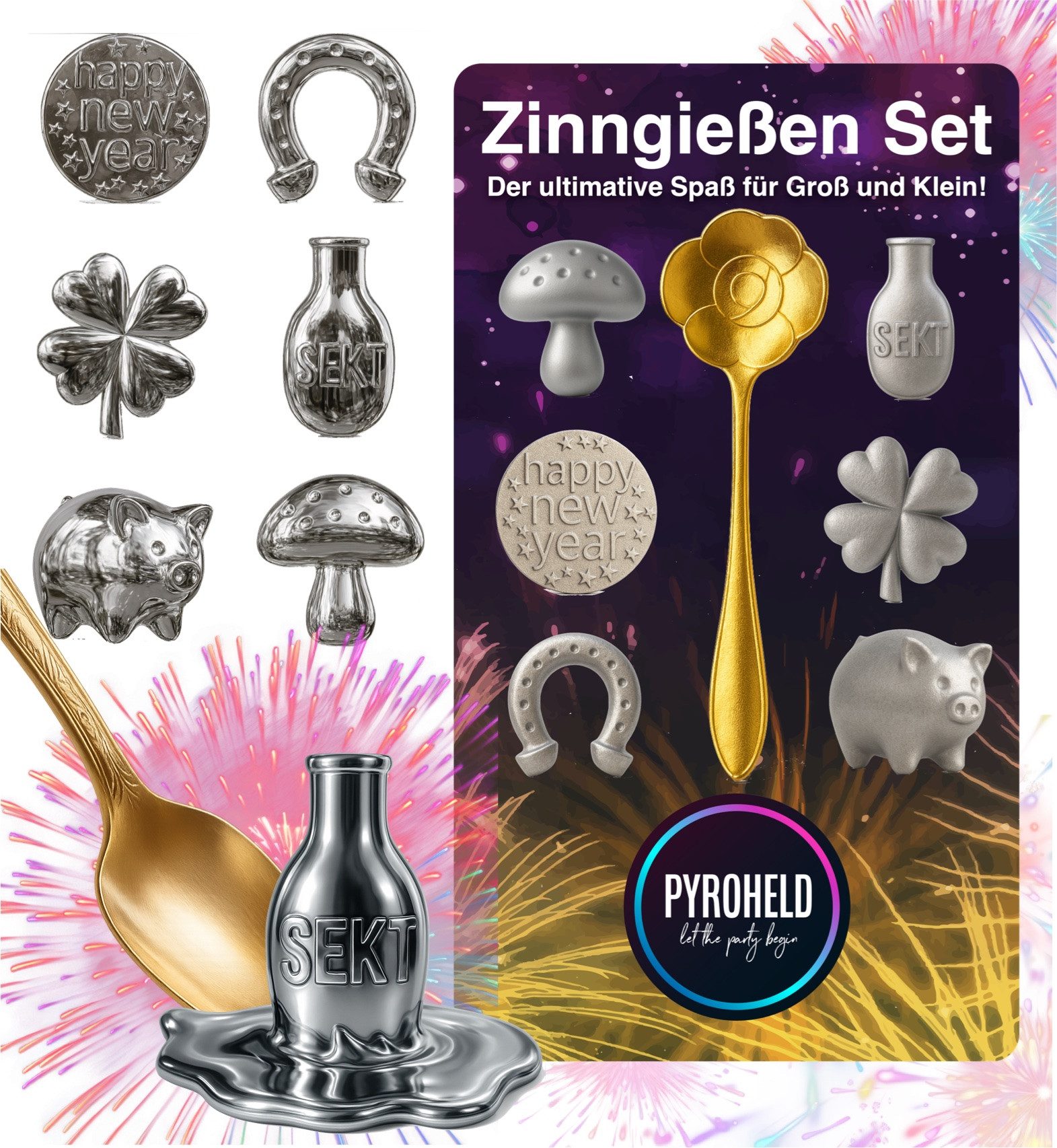 PYROHELD Spiel 7-teiliges Zinngießen - Set: Feuerwerk Spiele für Silvester 2025