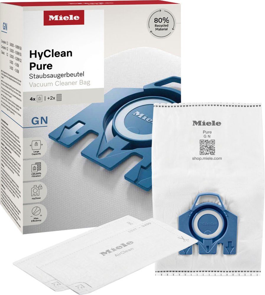 Miele Staubsaugerbeutel GN HyClean Pure 2.0 / Mit bester Filtrationsleistung, passend für Miele, 4er Pack Staubbeutel, 2er Pack Filter