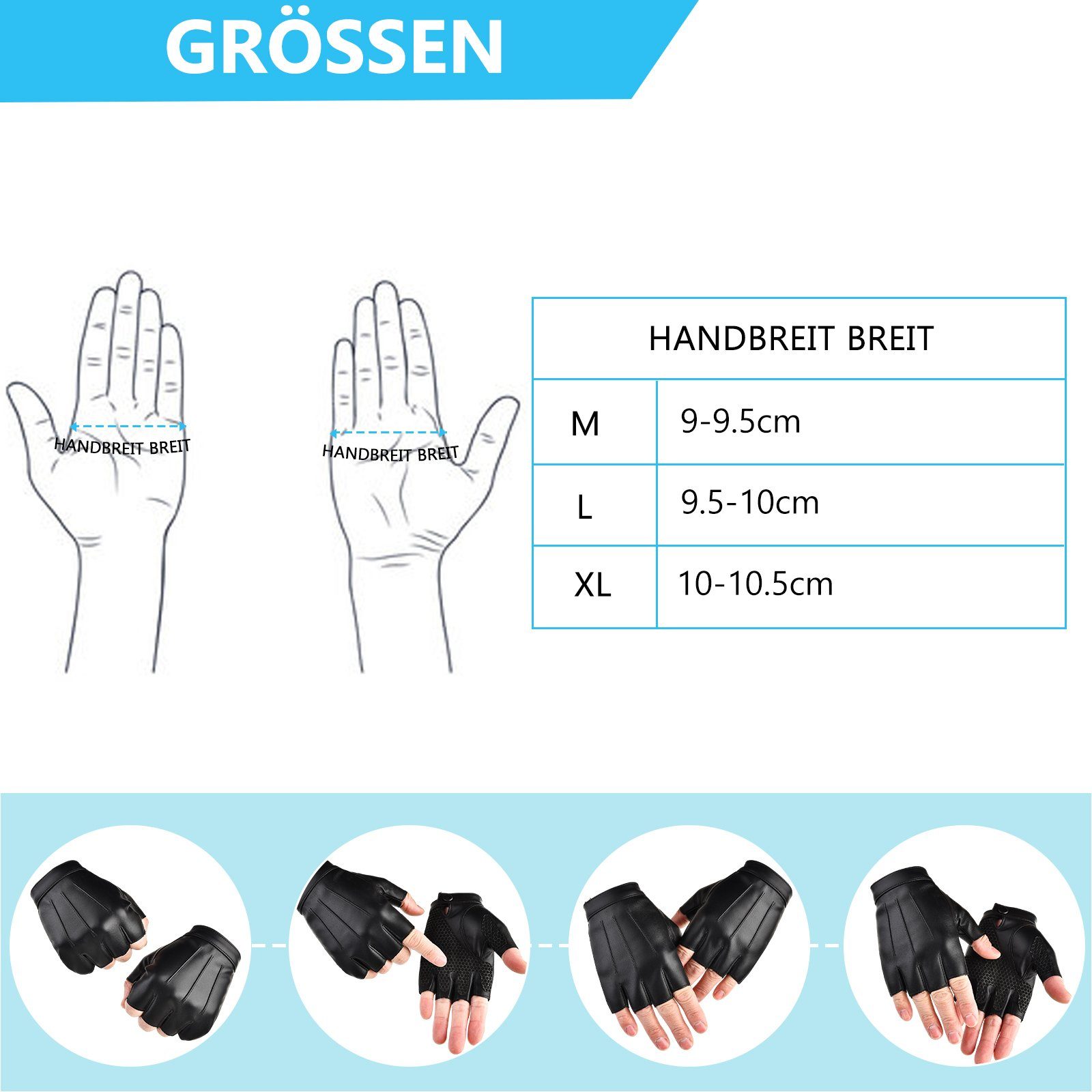 Trainingshandschuhe Herren Krafttraining,Bodybuilding,Radsport Sporthandschuhe,Trainingshandschuhe,Fitness BTTO Damen Fingerlose Lederhandschuhe,Für Handschuhe