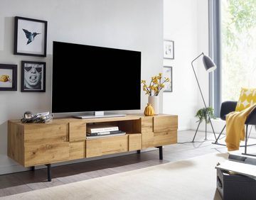 Wohnling Lowboard WL6.581 (Holz Eiche-Dekor 160x46x43 cm mit zwei Türen), TV-Kommode Hoch, TV-Schrank Modern, Fernsehtisch