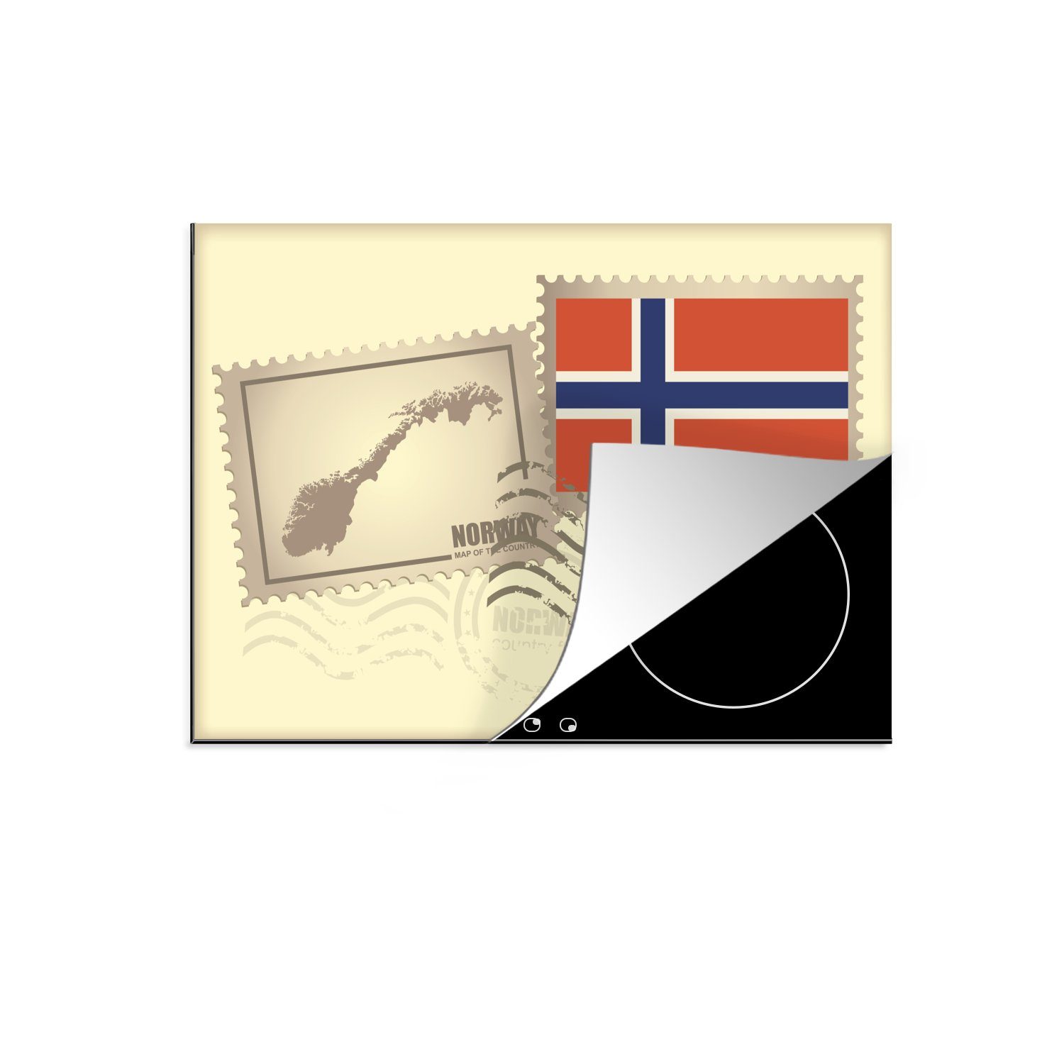 MuchoWow Herdblende-/Abdeckplatte Illustration einer Briefmarke aus Norwegen, Vinyl, (1 tlg), 70x52 cm, Mobile Arbeitsfläche nutzbar, Ceranfeldabdeckung