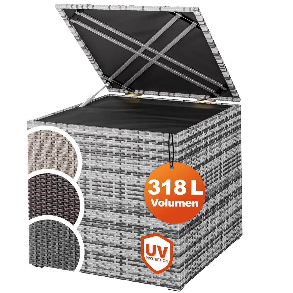 Casaria Auflagenbox (1 St), 318 L mit Deckel 75x75x70cm Wasserdicht Gasdruckfeder Garten
