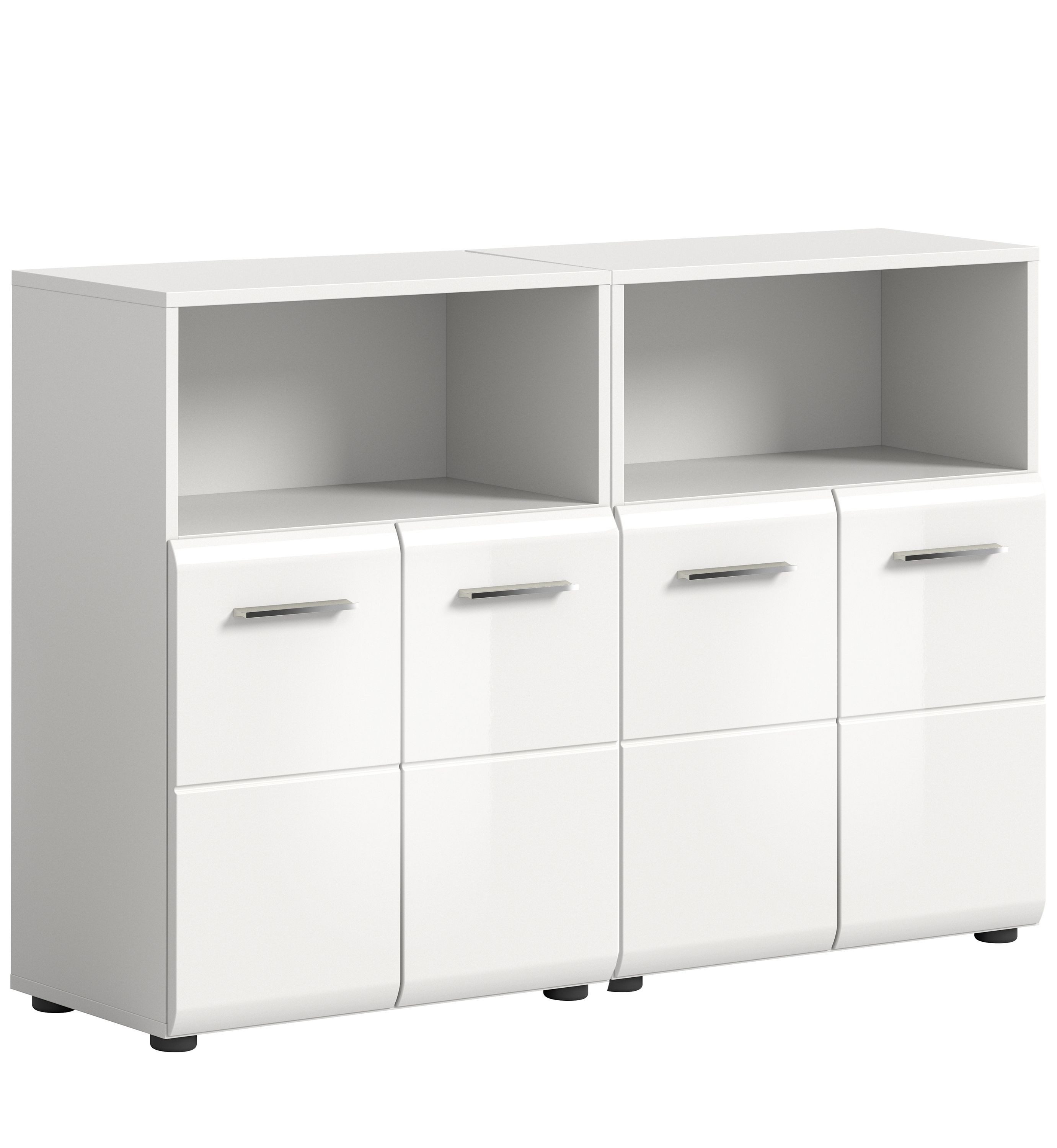 xonox.home Badezimmer-Set, (2tlg. Set bestehend aus 2x Standshrank breit), Weiß Hochglanz Retro Melamin 120x82x32 cm