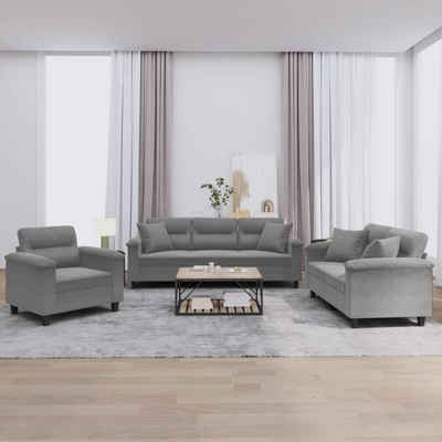 vidaXL Sofa 3-tlg. Sofagarnitur mit Kissen Dunkelgrau Mikrofasergewebe