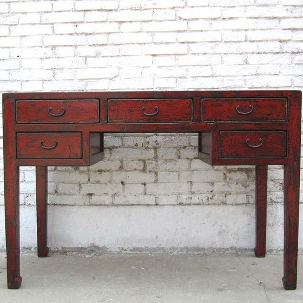 Luxury-Park-Direct Kommode China Hebei schlanker Schreibtisch Desk dunkelbraune Pinie. Luxury-Par