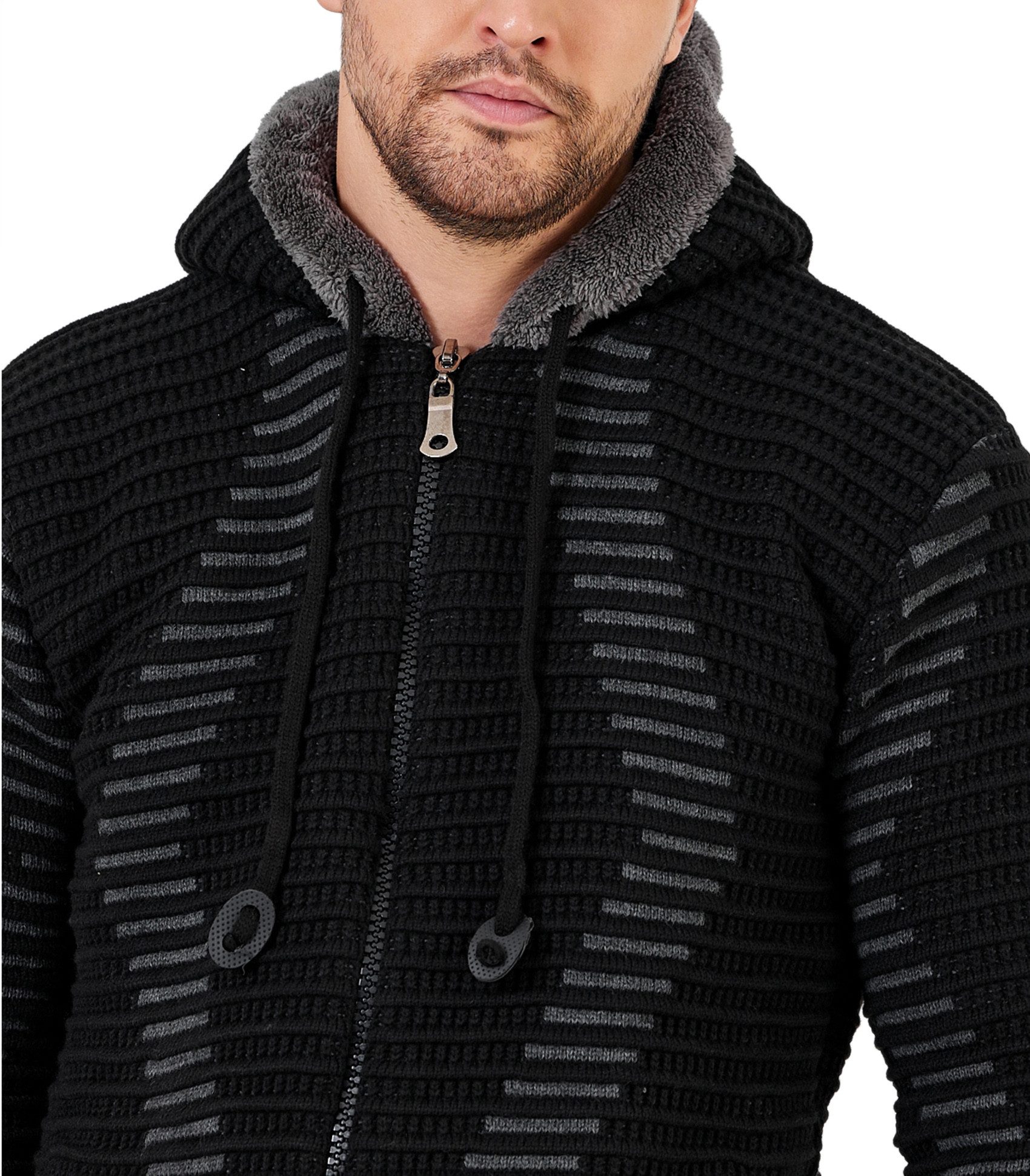 Baxboy Strickpullover Herren Gefütterte Winter Kapuzenpullover Reißverschluss Jacke B-51164