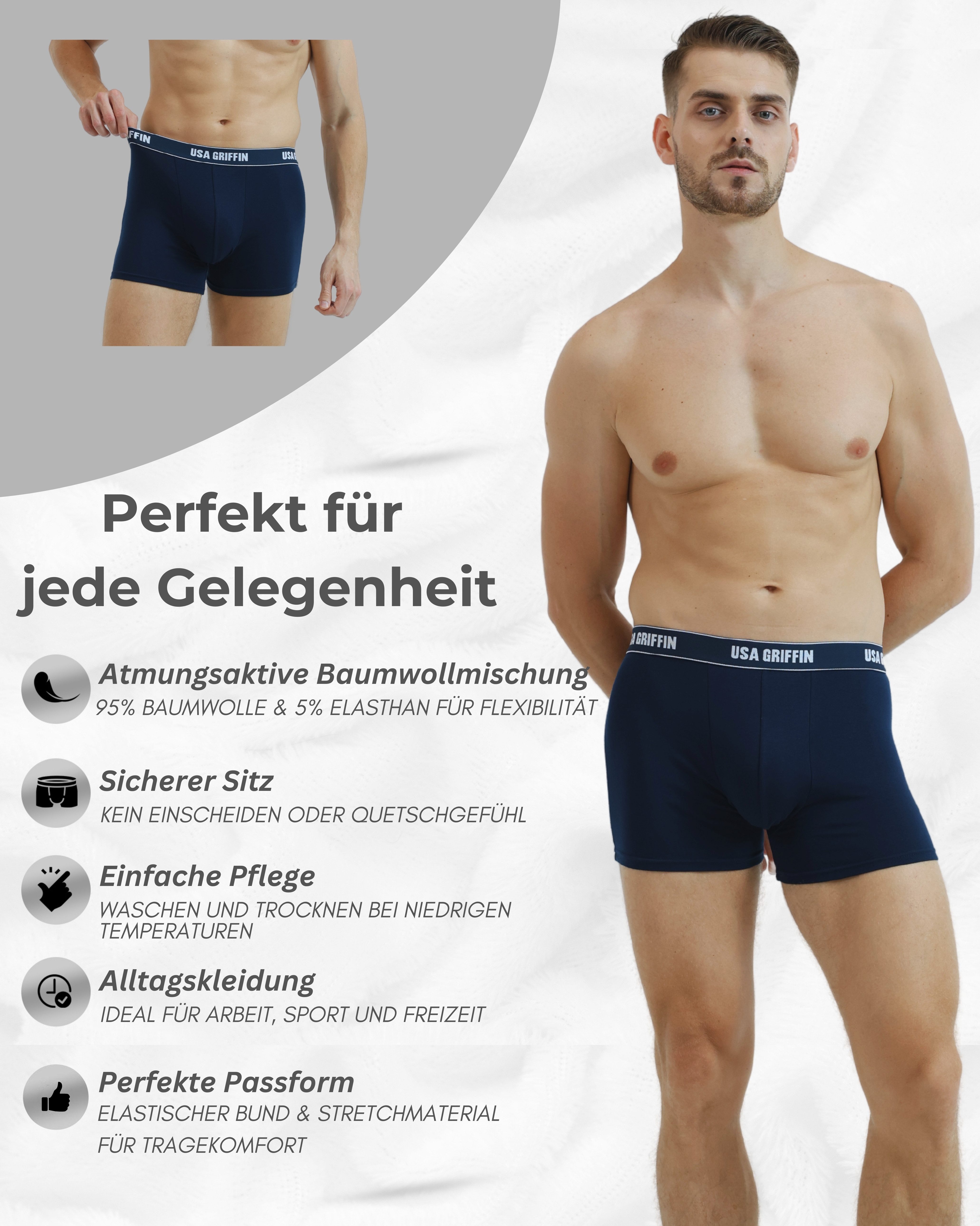 USA Griffin Boxershorts Herren Unterhosen (SET, 3er Pack) Stretchmaterial günstig online kaufen